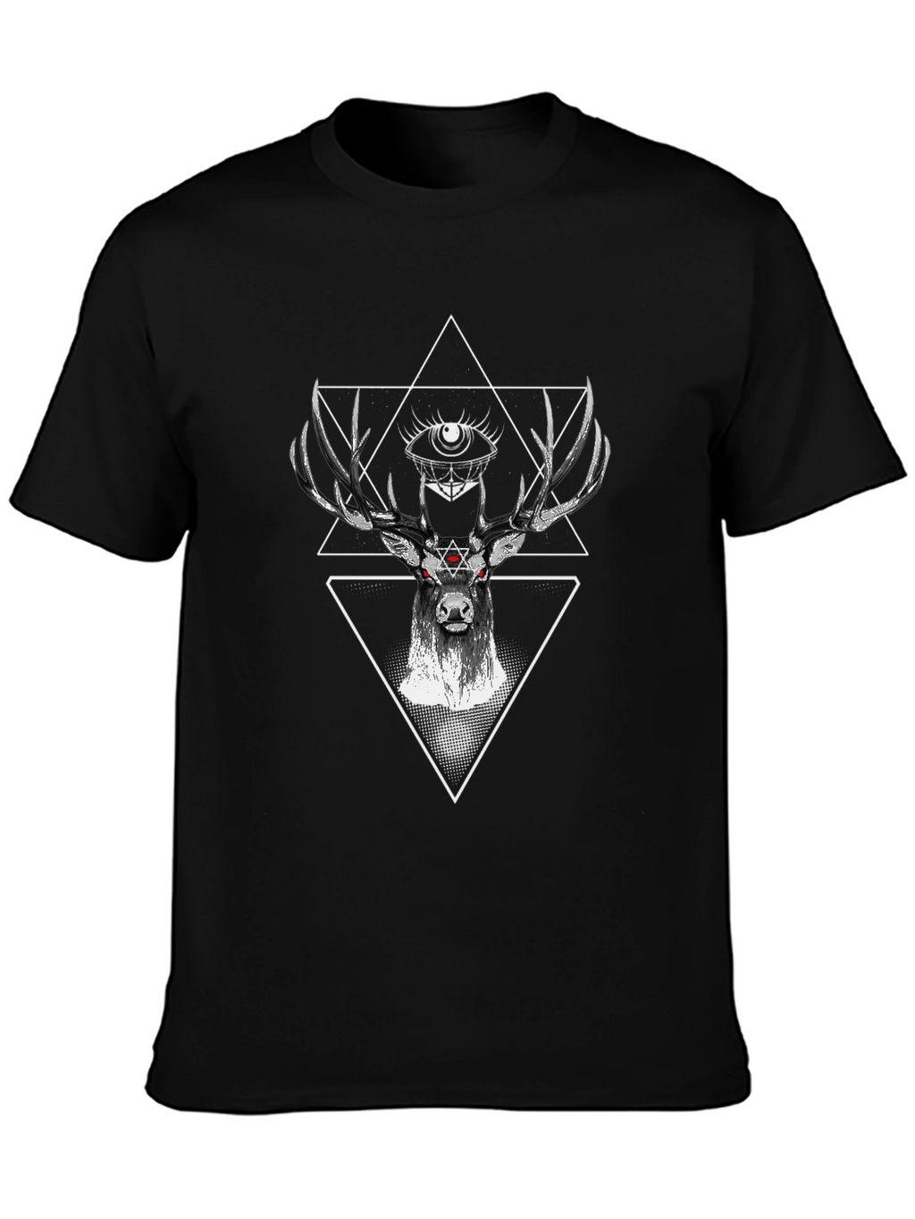 Mystic Deer Black T-Shirt Geometric Design