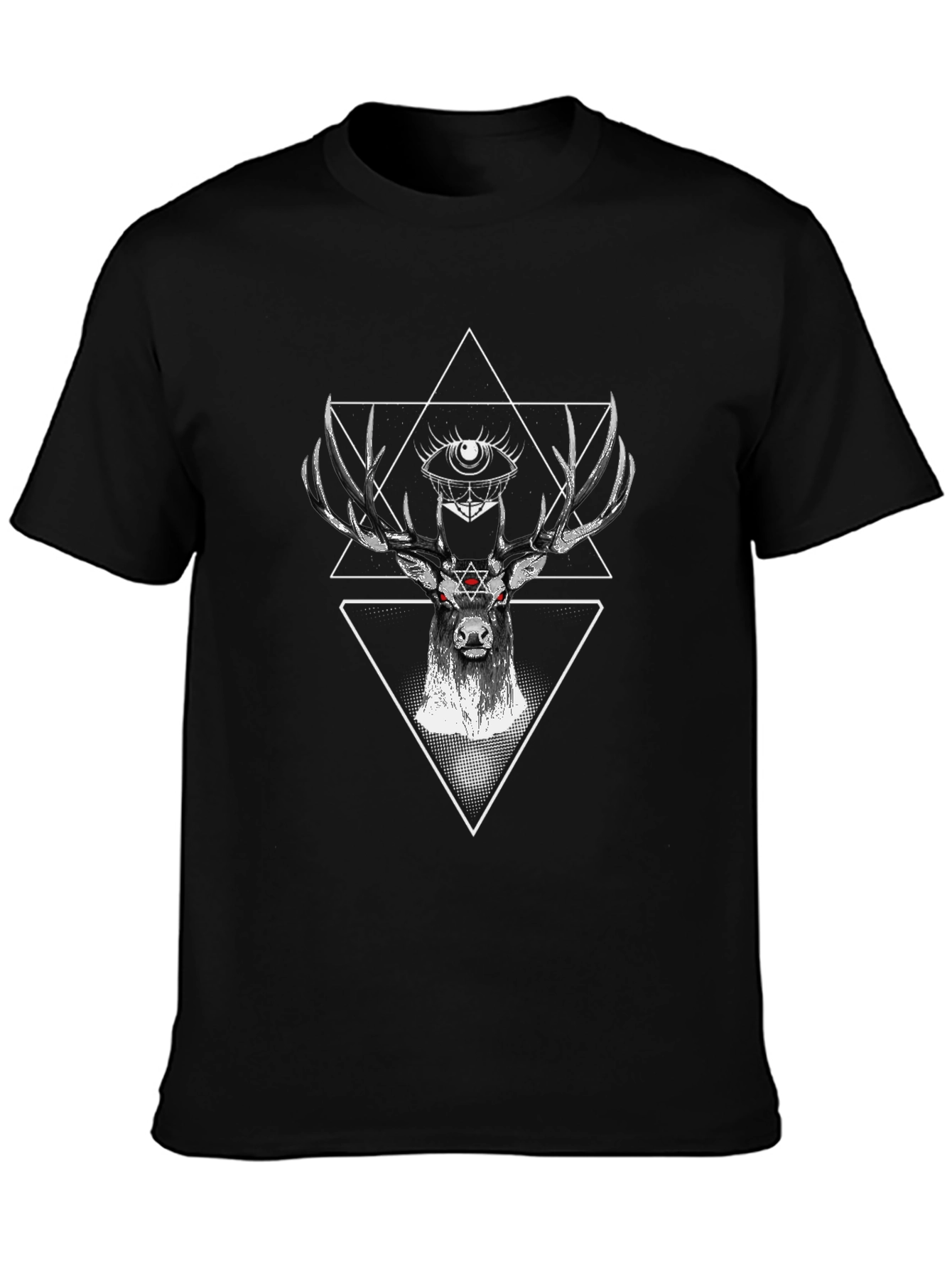 Mystic Deer Black T-Shirt Geometric Design