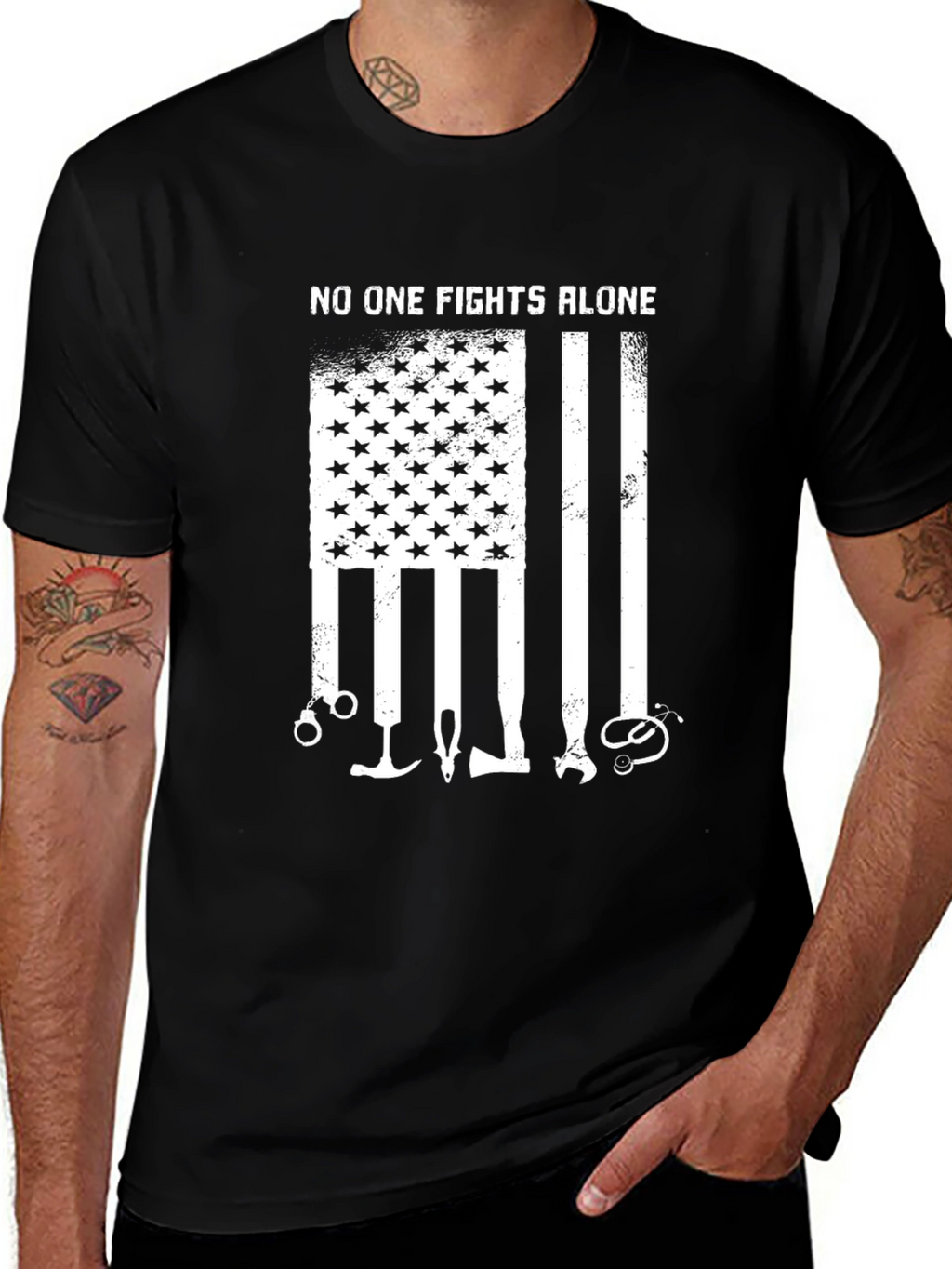No One Fights Alone T-Shirt American Flag