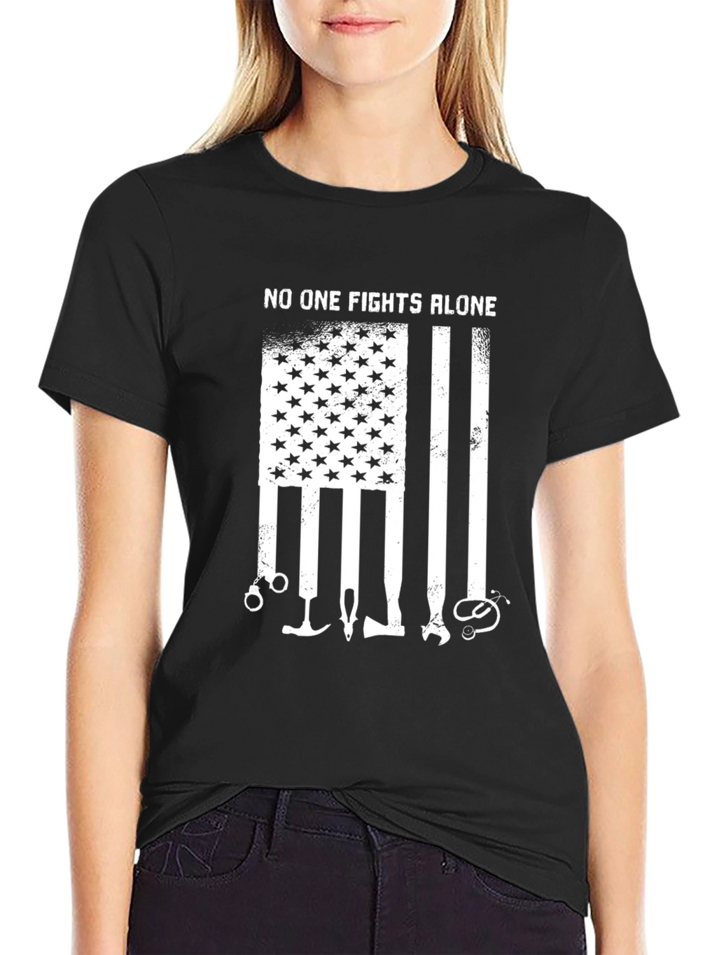 No One Fights Alone T-Shirt American Flag