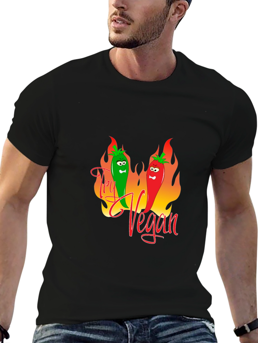 Try Vegan Graphic Tee - Black T-Shirt