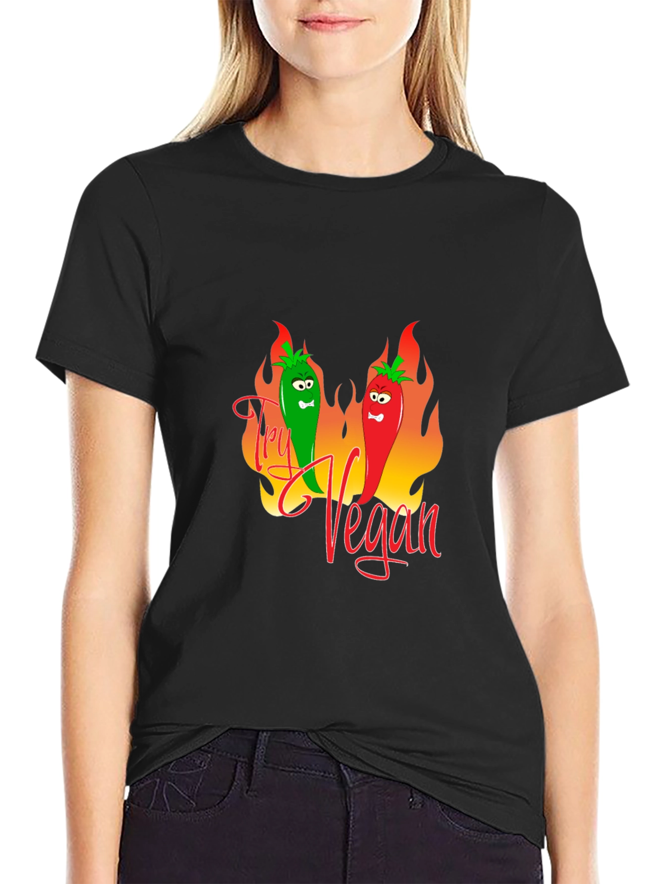 Try Vegan Graphic Tee - Black T-Shirt