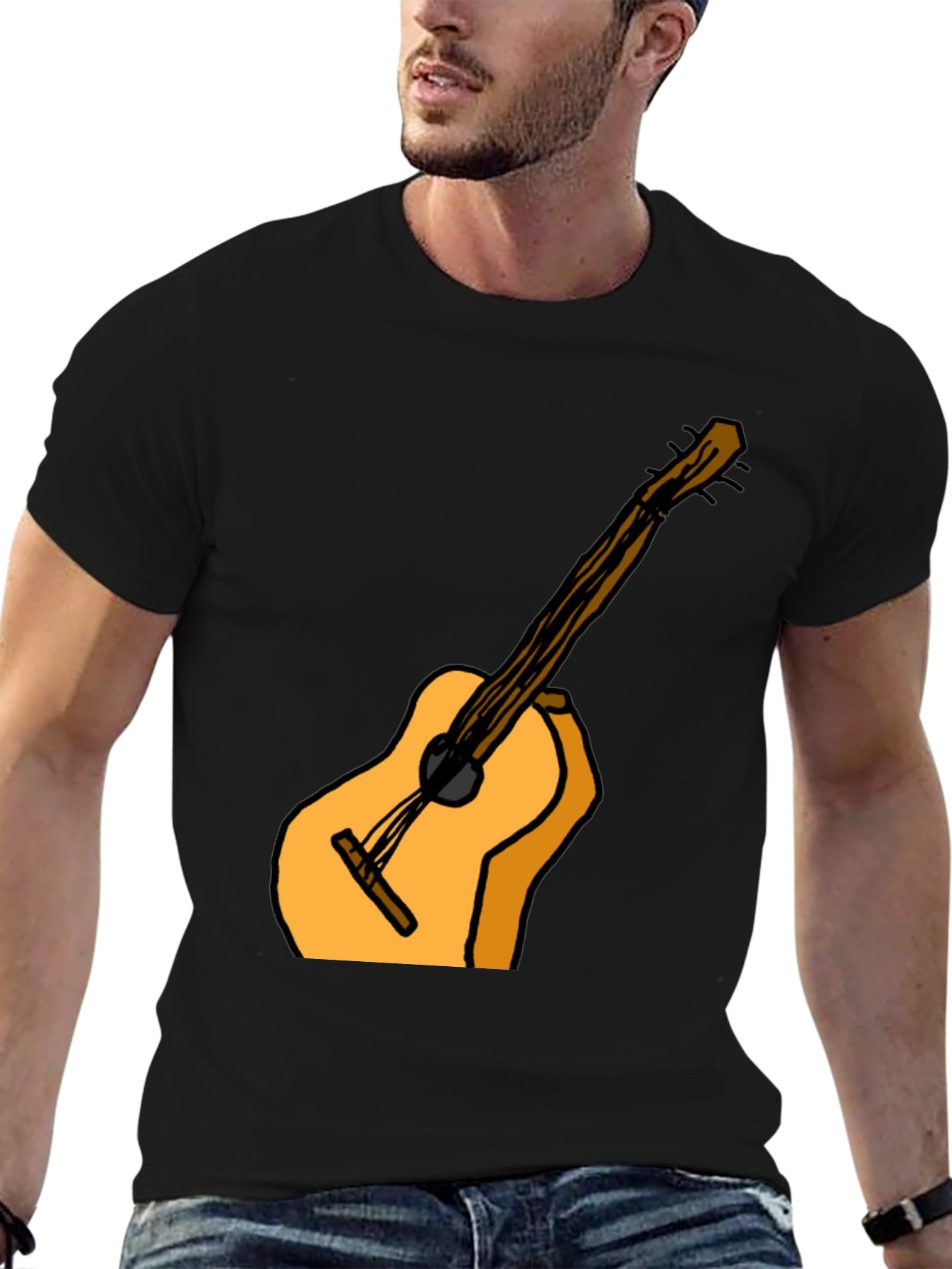 Guitar Graphic Tee - Casual Black T-Shirt