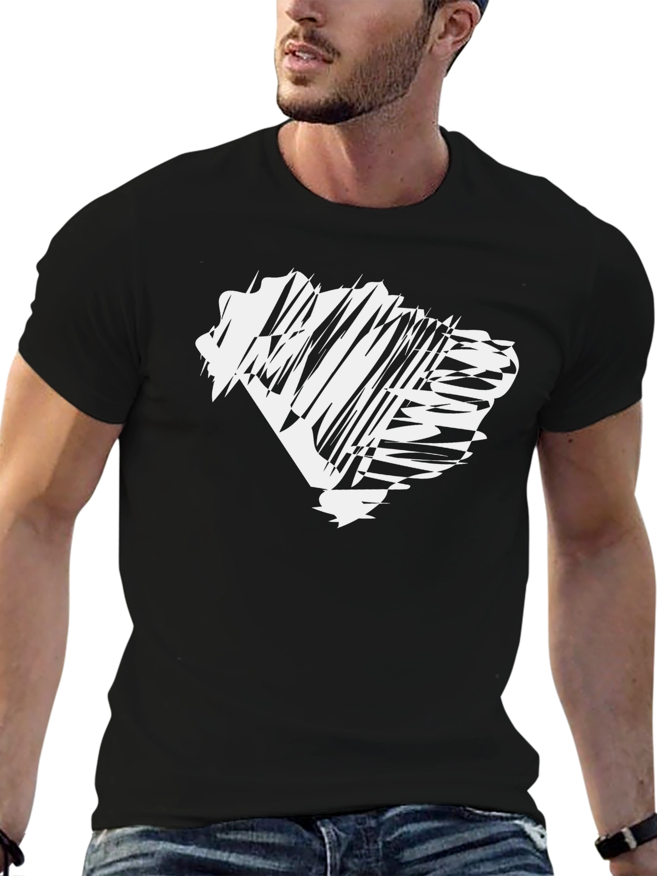 Abstract Graphic Print Black Tee