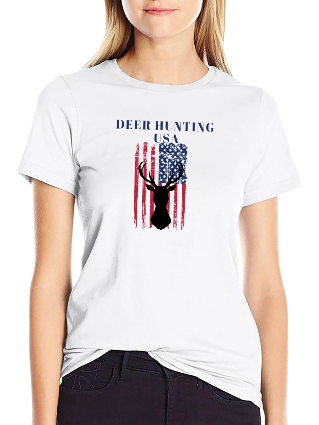 Deer Hunting USA Flag Graphic T-Shirt