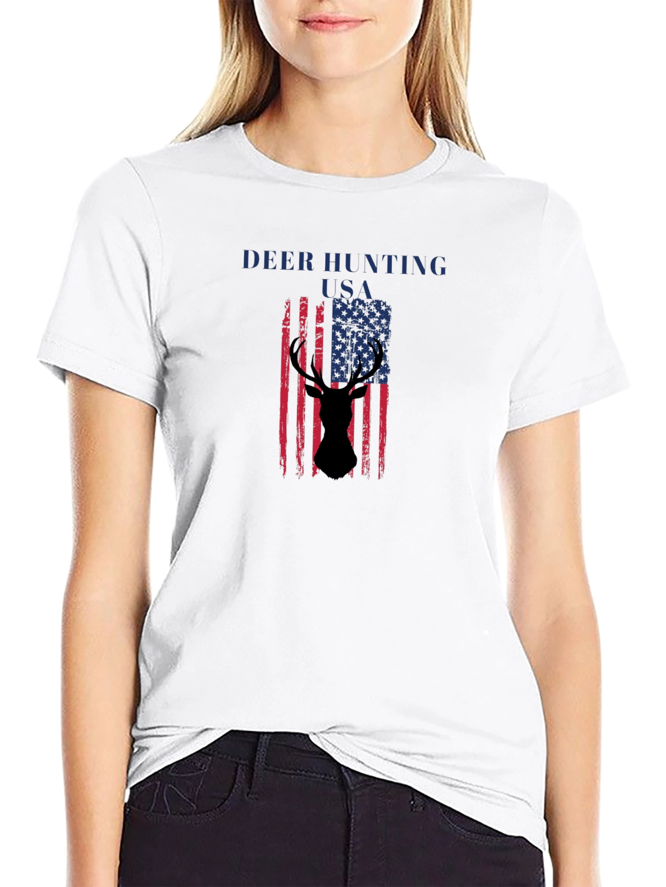Deer Hunting USA Flag Graphic T-Shirt