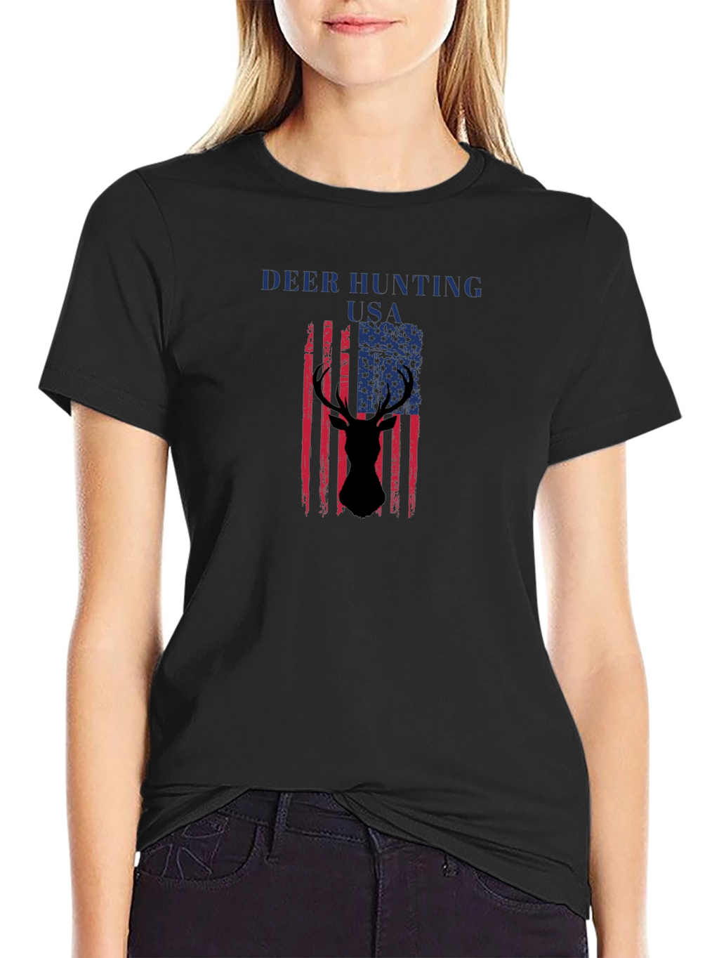 Deer Hunting USA Flag Graphic T-Shirt