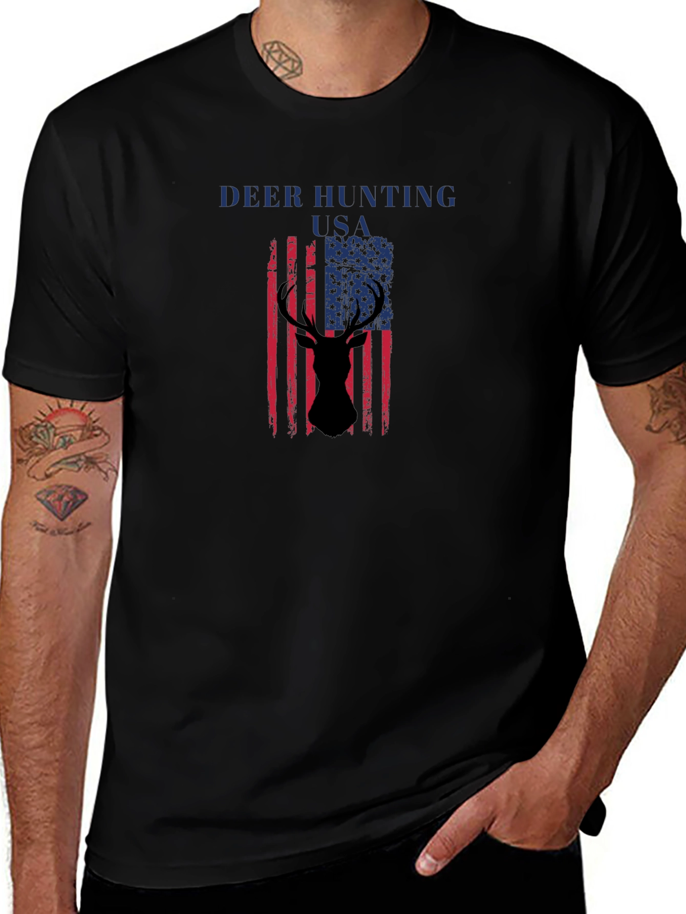 Deer Hunting USA Flag Graphic T-Shirt