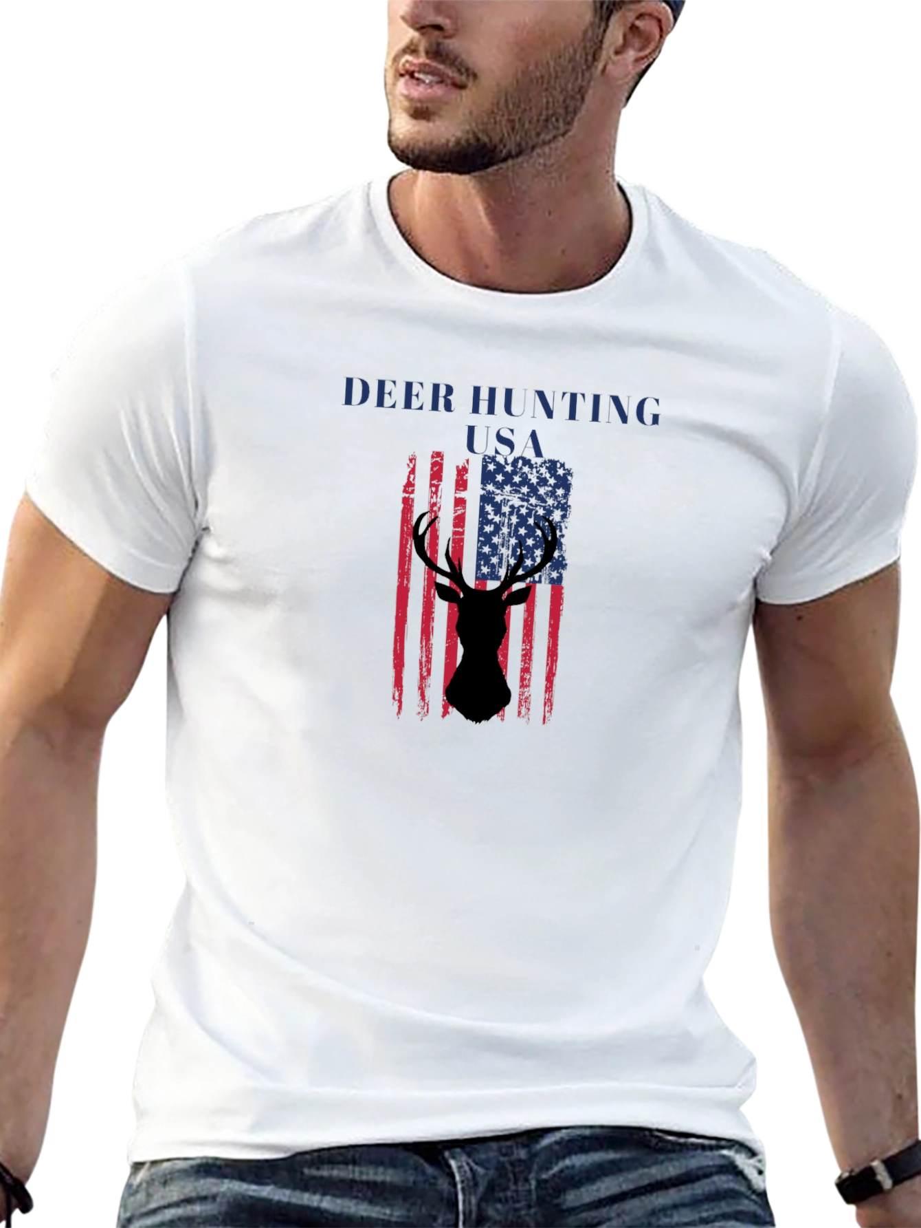 Deer Hunting USA Flag Graphic T-Shirt
