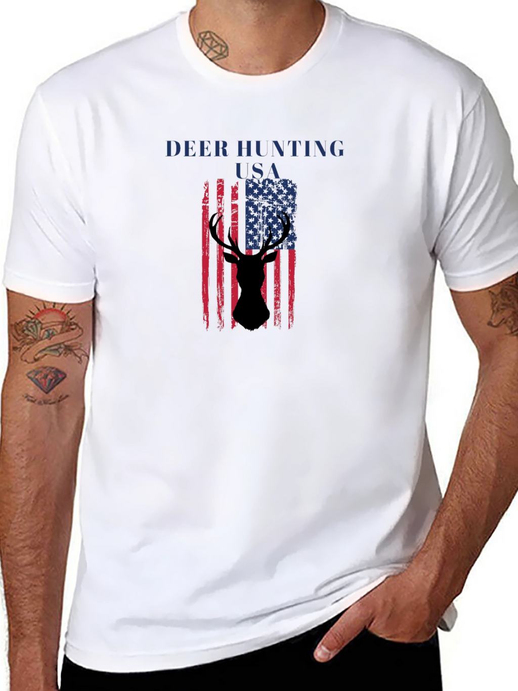 Deer Hunting USA Flag Graphic T-Shirt