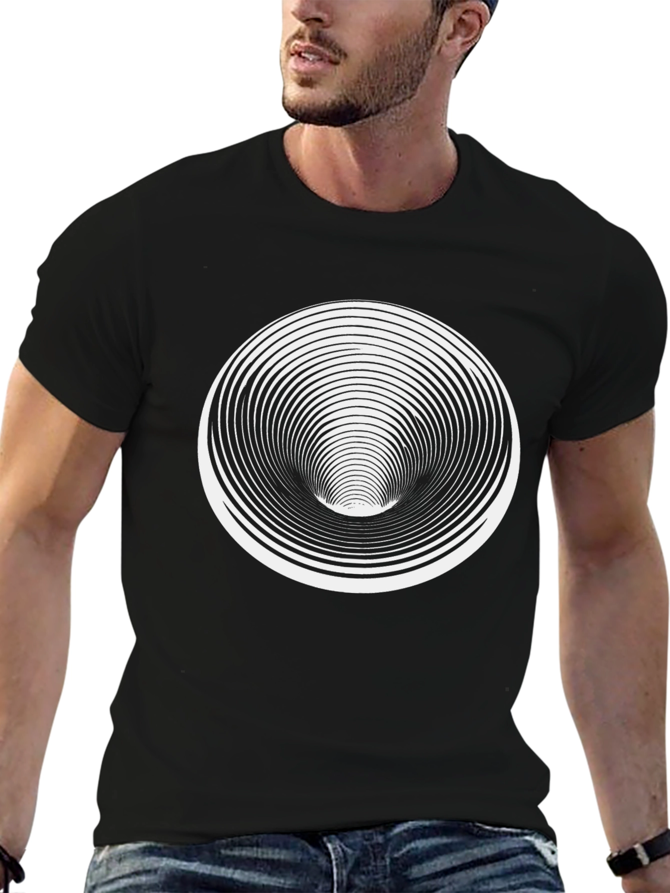 Optical Illusion T-Shirt - Black Vortex Design