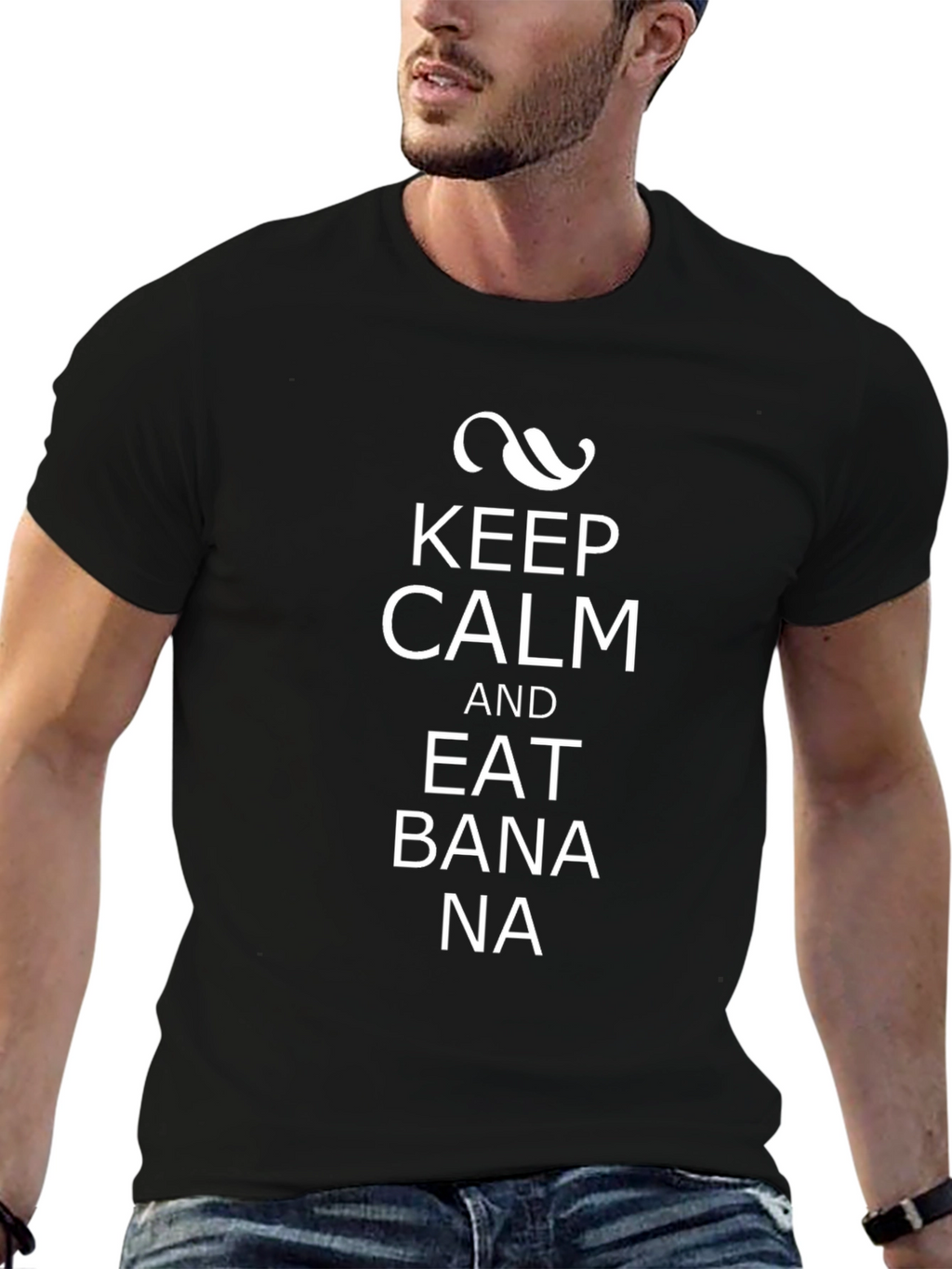 Keep Calm and Eat Banana Mens Black T-Shirt