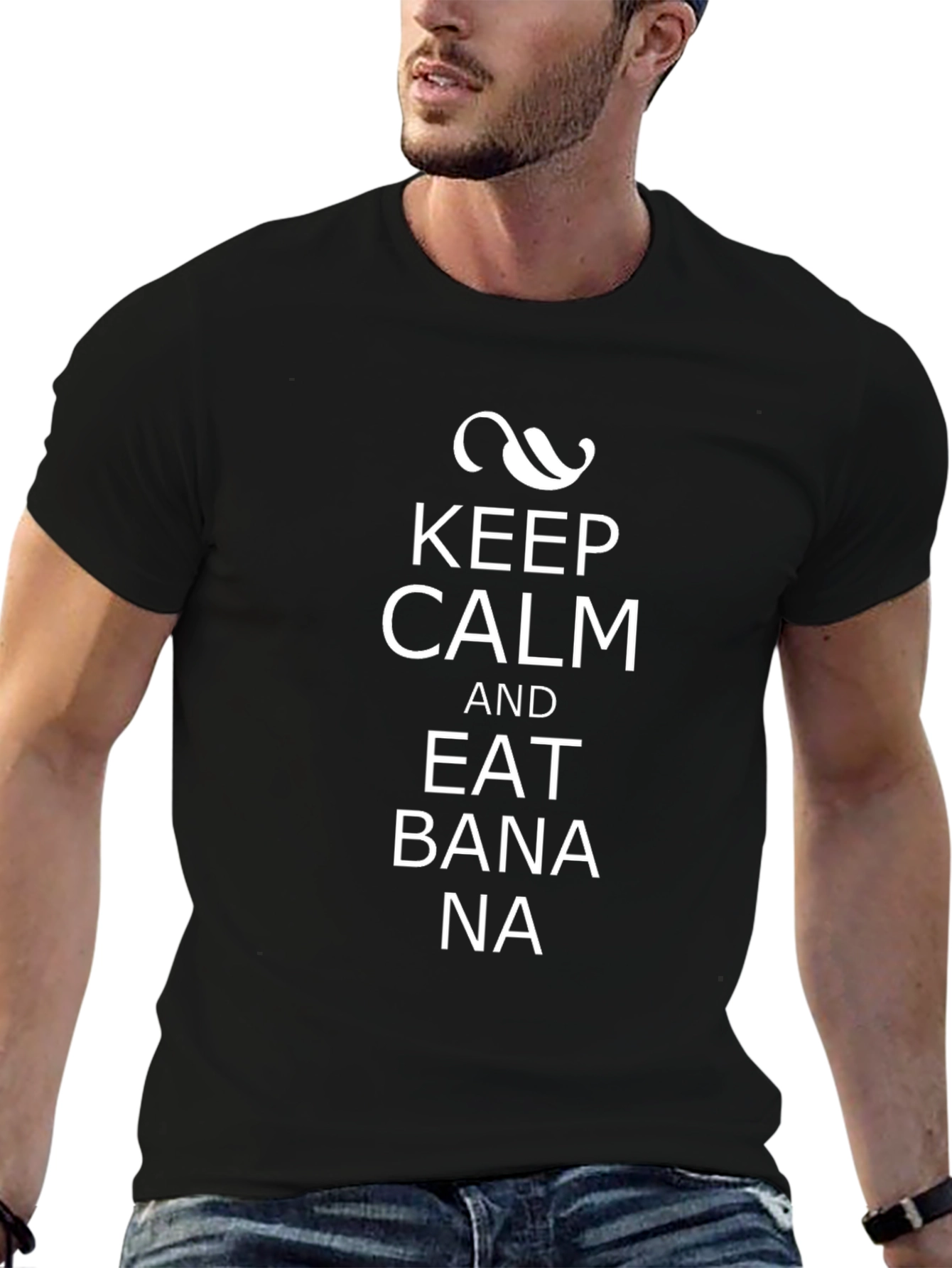Keep Calm and Eat Banana Mens Black T-Shirt