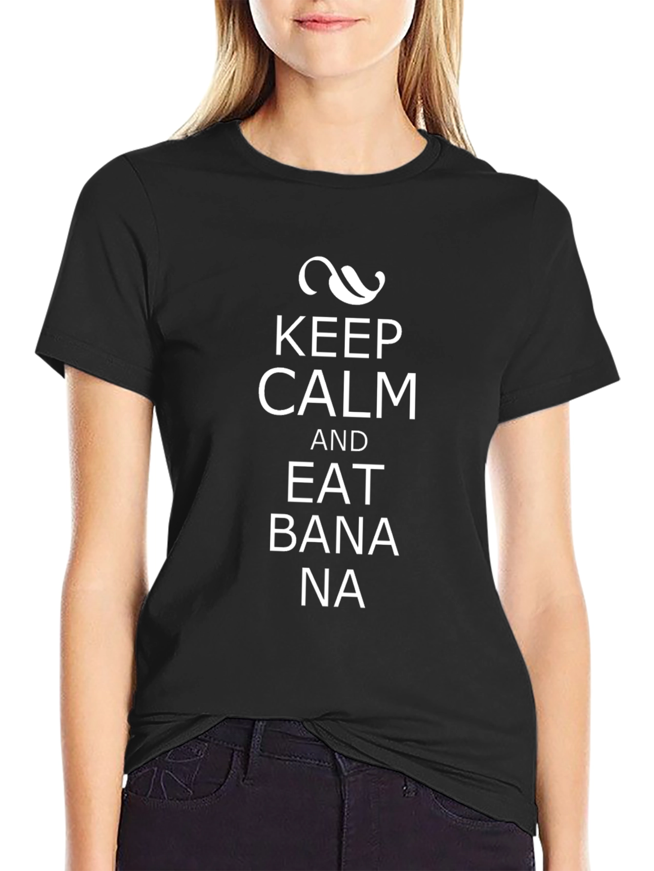 Keep Calm and Eat Banana Mens Black T-Shirt