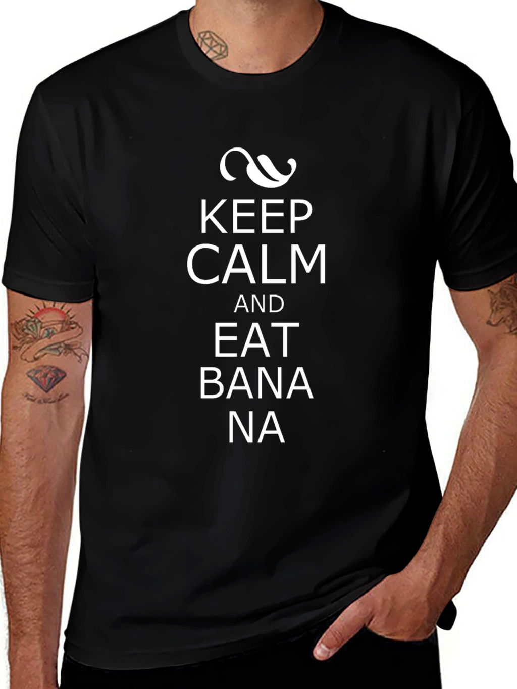 Keep Calm and Eat Banana Mens Black T-Shirt
