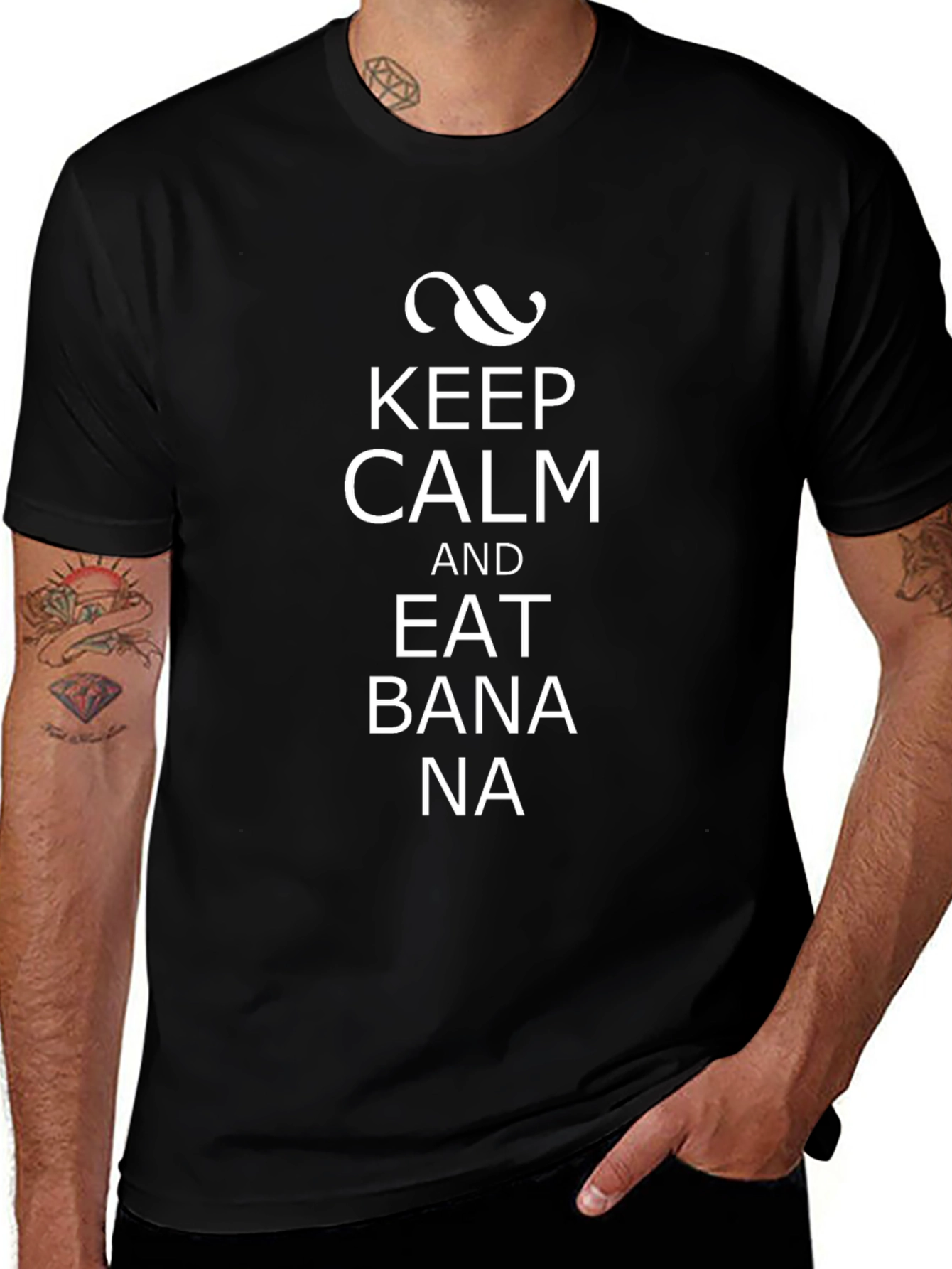 Keep Calm and Eat Banana Mens Black T-Shirt