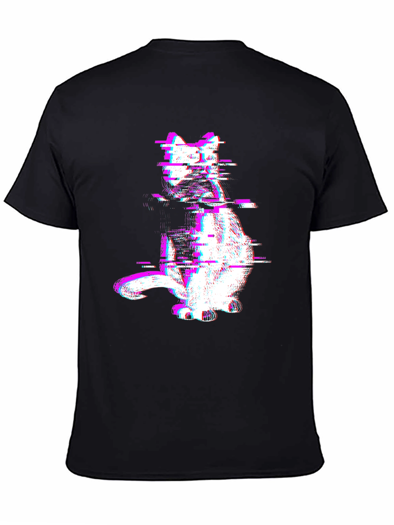 Glitch Cat Graphic Tee - Trendy Black T-Shirt
