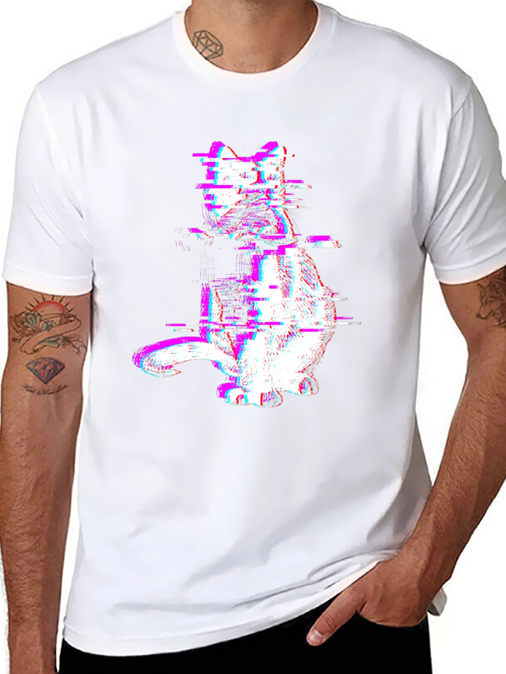 Glitch Cat Graphic Tee - Trendy Black T-Shirt