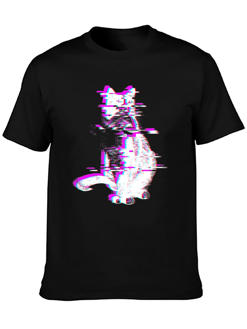 Glitch Cat Graphic Tee - Trendy Black T-Shirt