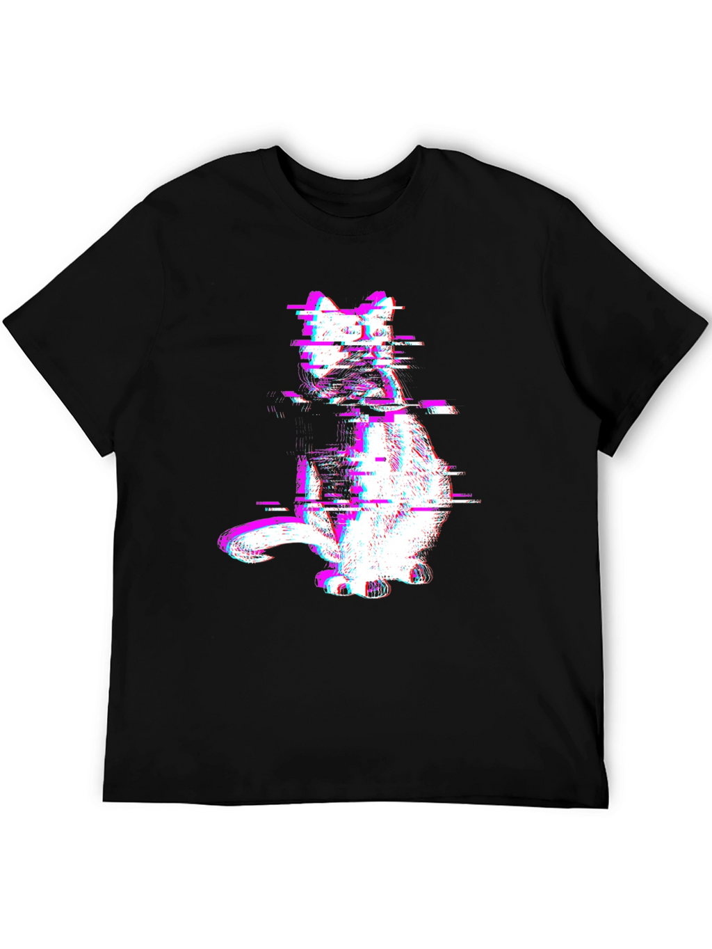 Glitch Cat Graphic Tee - Trendy Black T-Shirt