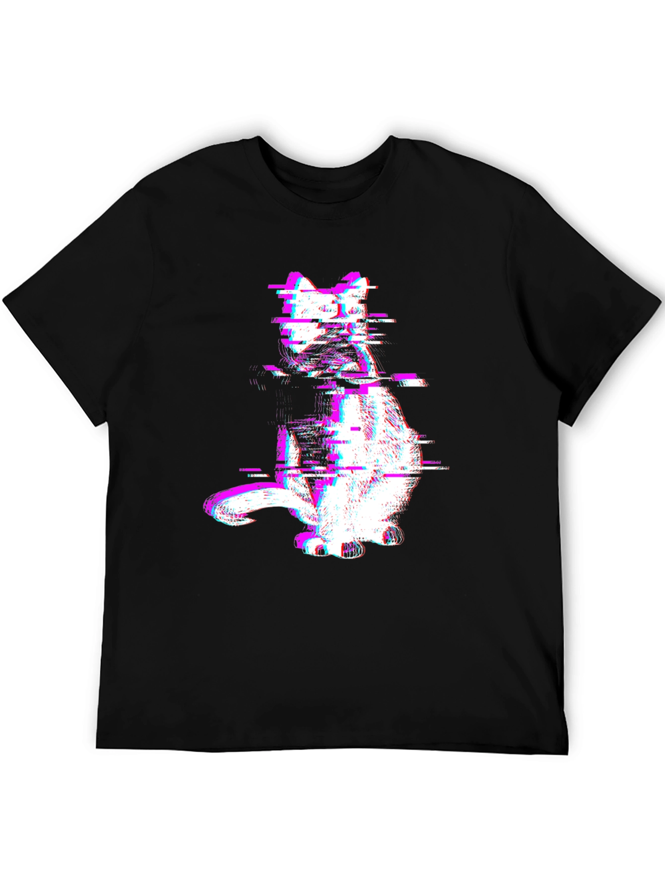 Glitch Cat Graphic Tee - Trendy Black T-Shirt