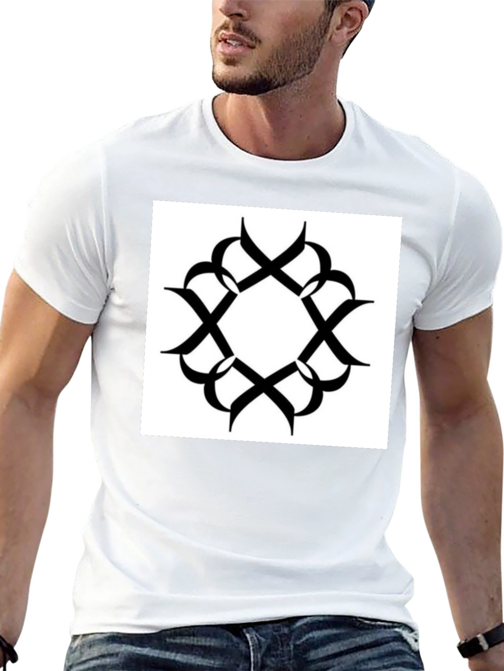 Black T-Shirt with Geometric Print