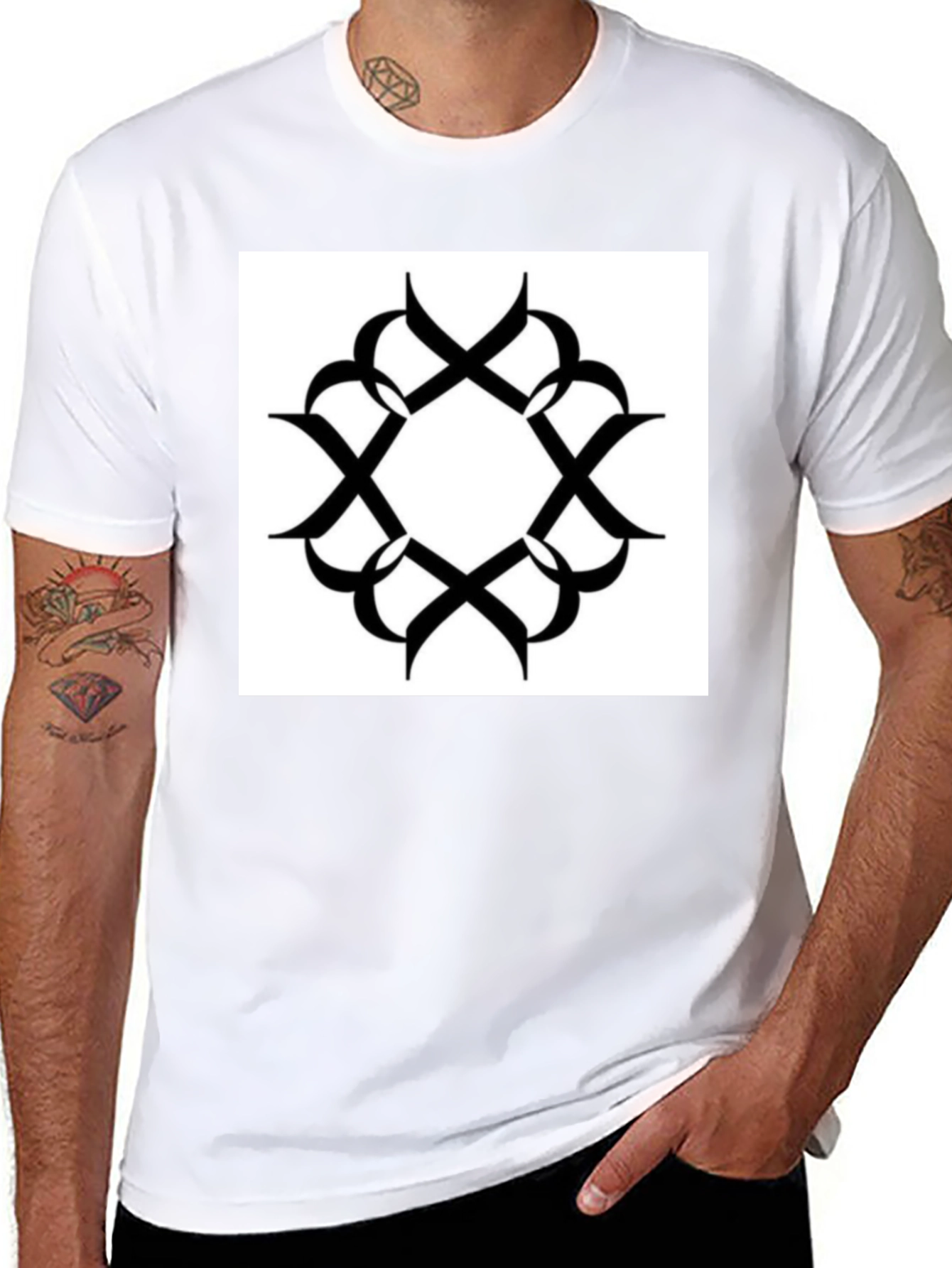 Black T-Shirt with Geometric Print