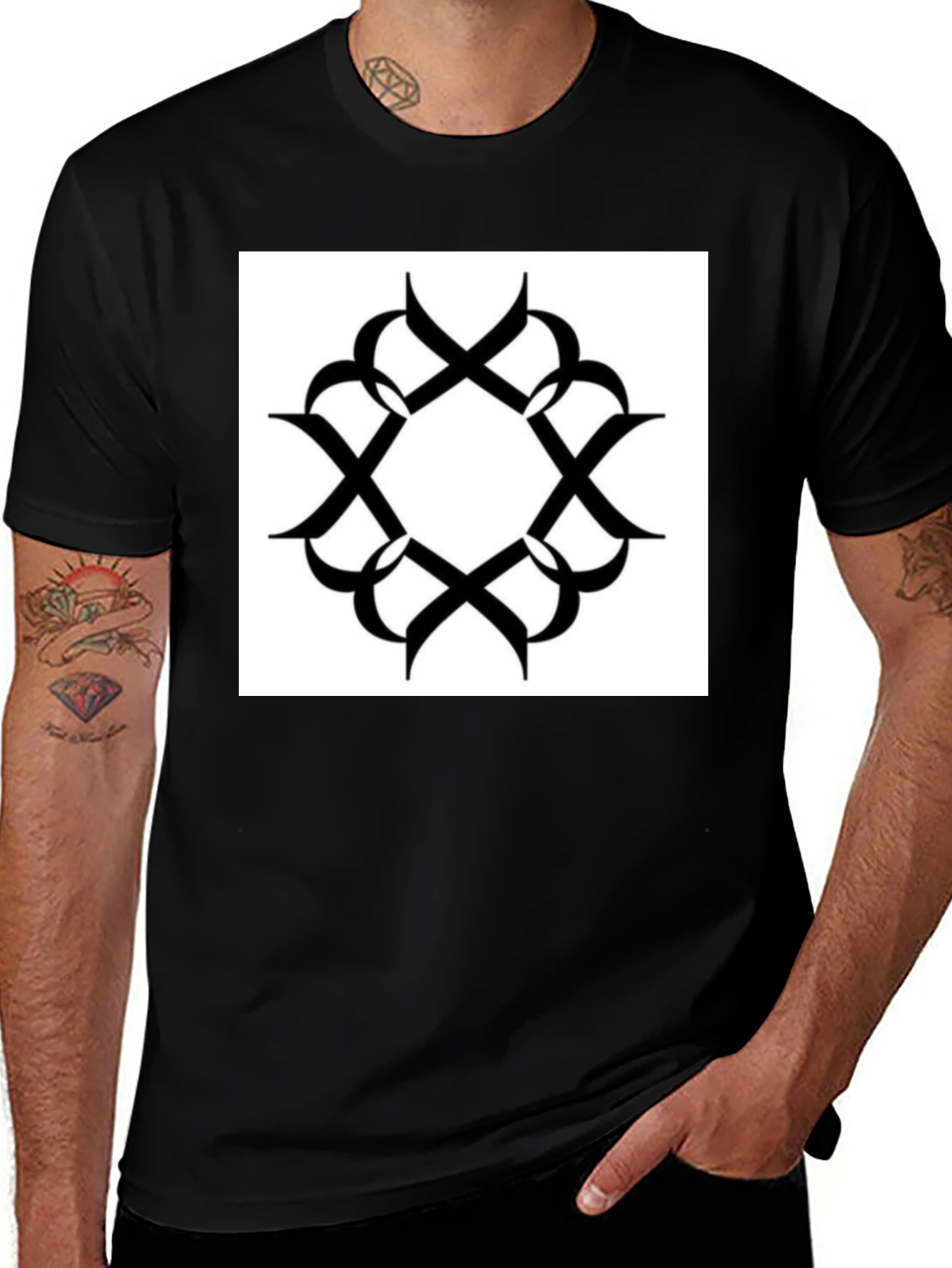 Black T-Shirt with Geometric Print