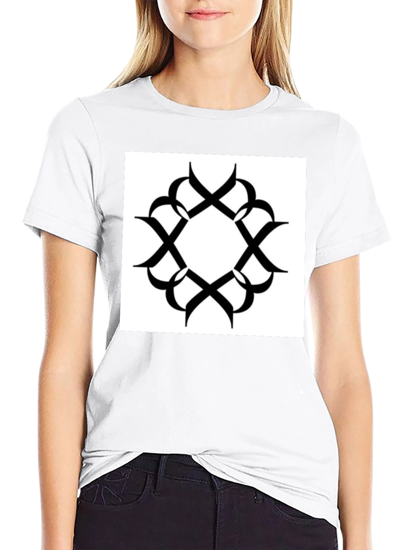 Black T-Shirt with Geometric Print