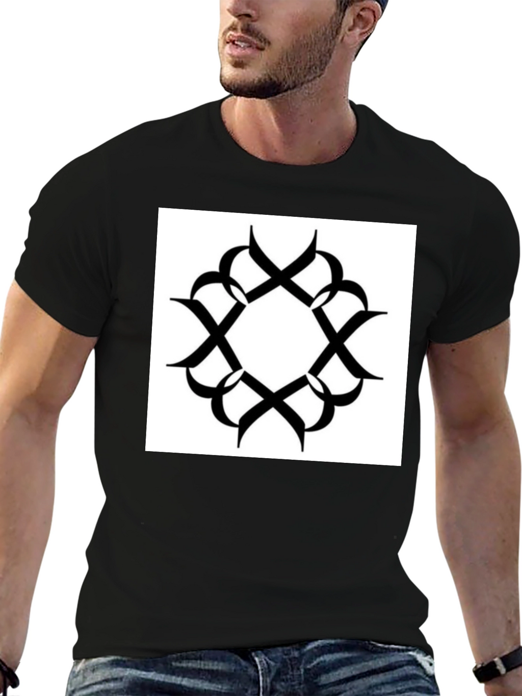 Black T-Shirt with Geometric Print