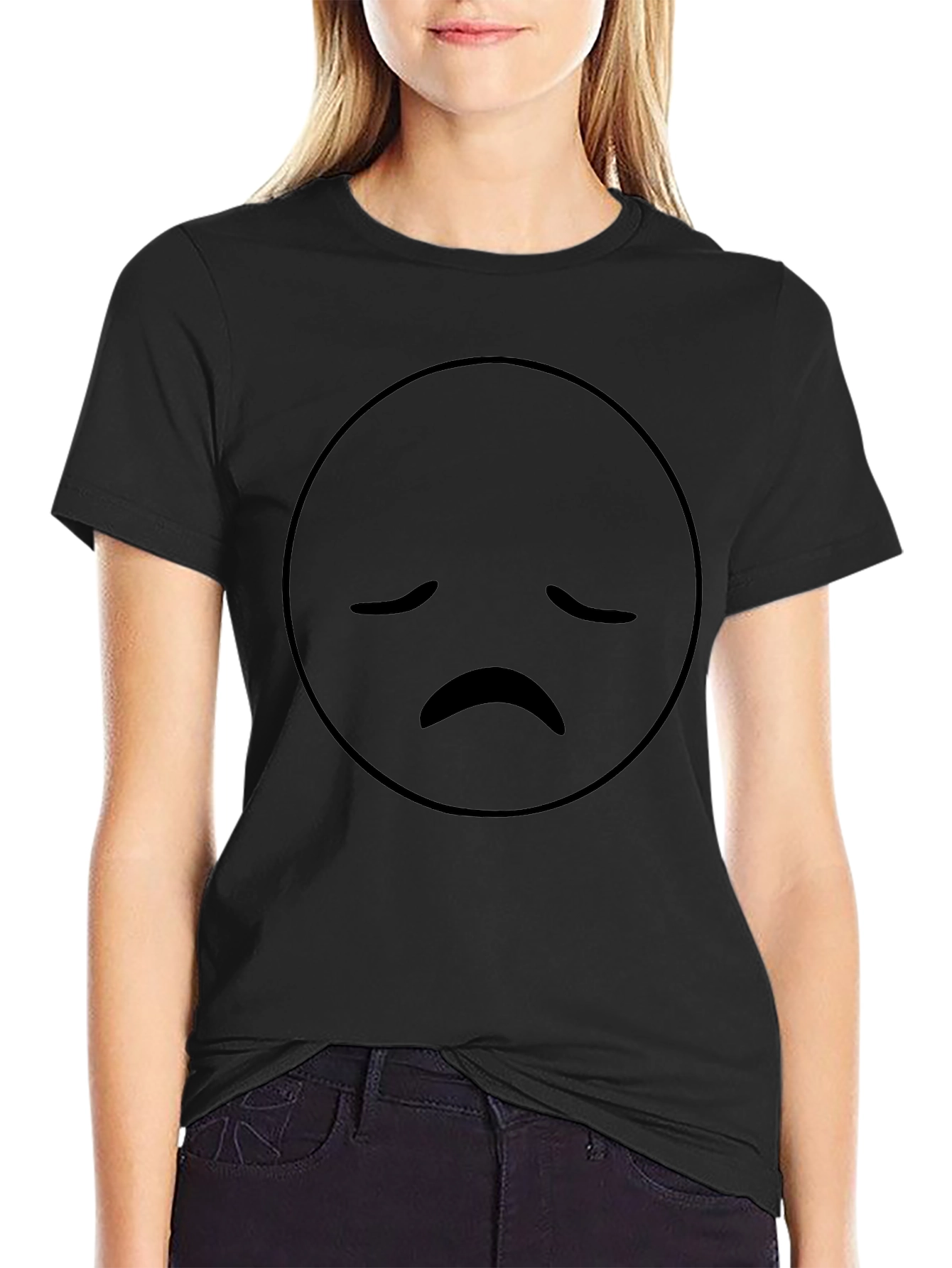 Sad Face Emoji Graphic T-Shirt - Mens Black Crew Neck Tee