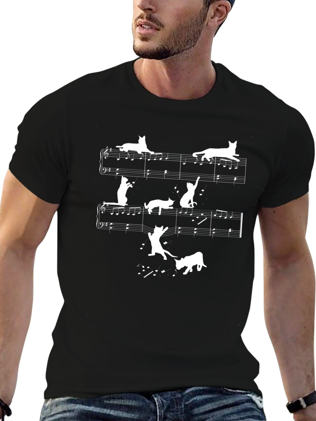 Cat Music T-Shirt - Unique Piano Design