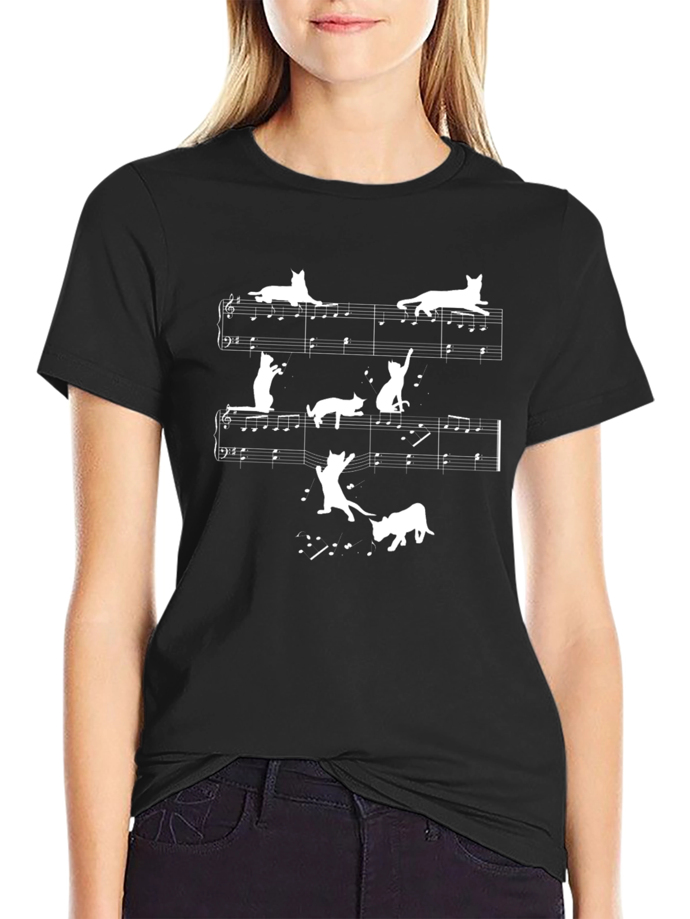 Cat Music T-Shirt - Unique Piano Design
