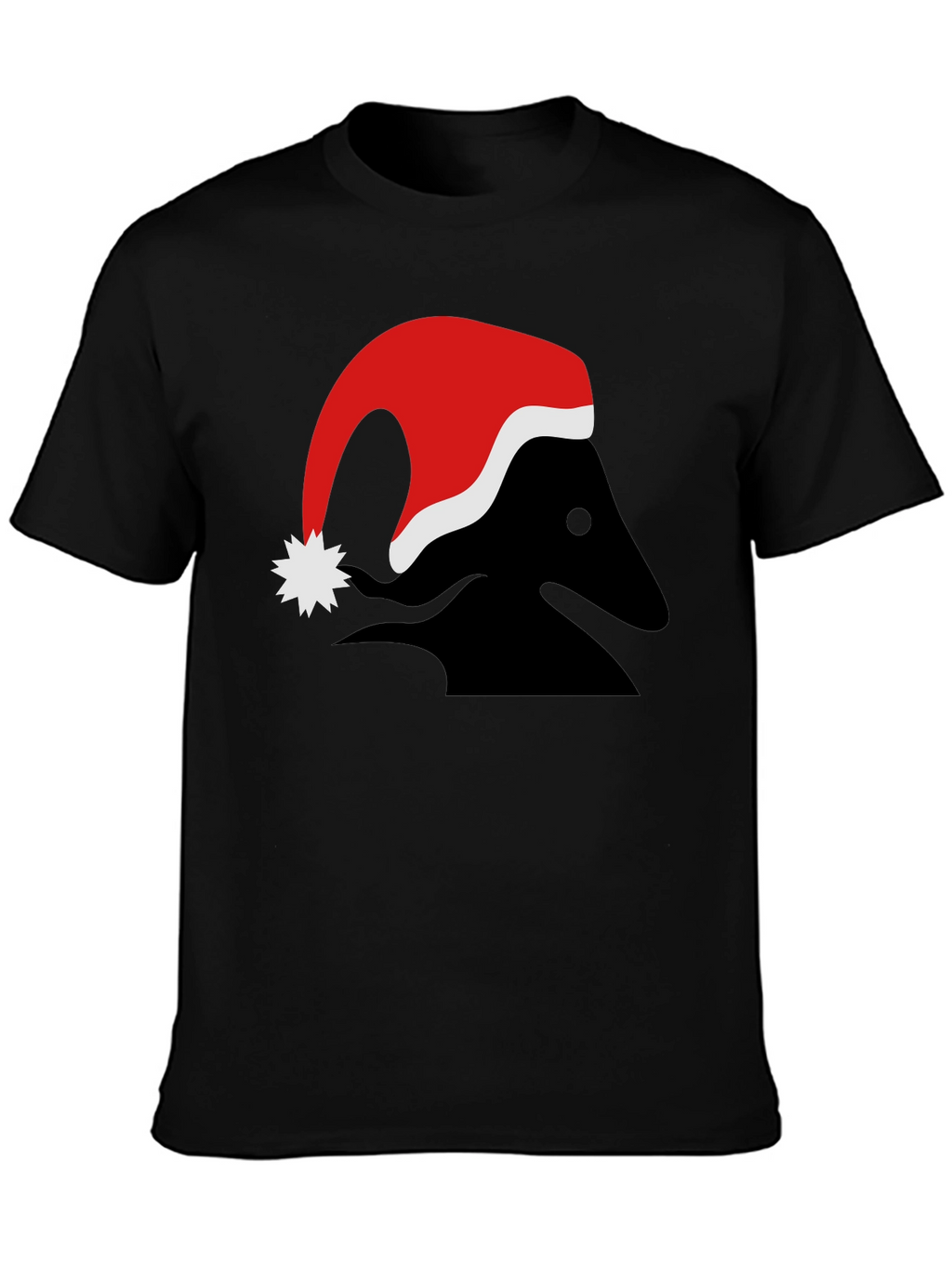 Festive Black T-Shirt with Santa Hat Design