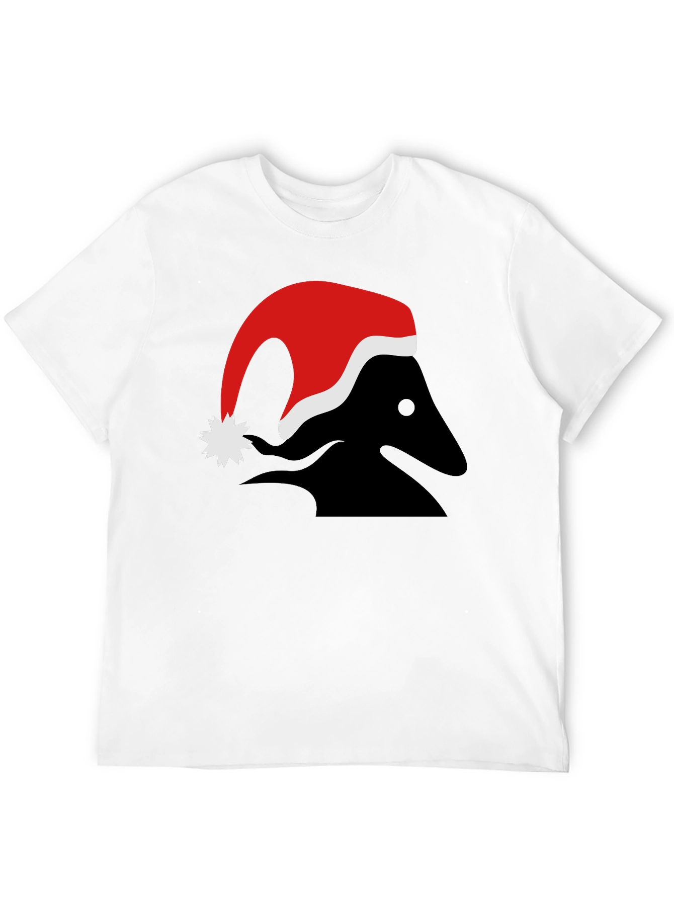 Festive Black T-Shirt with Santa Hat Design