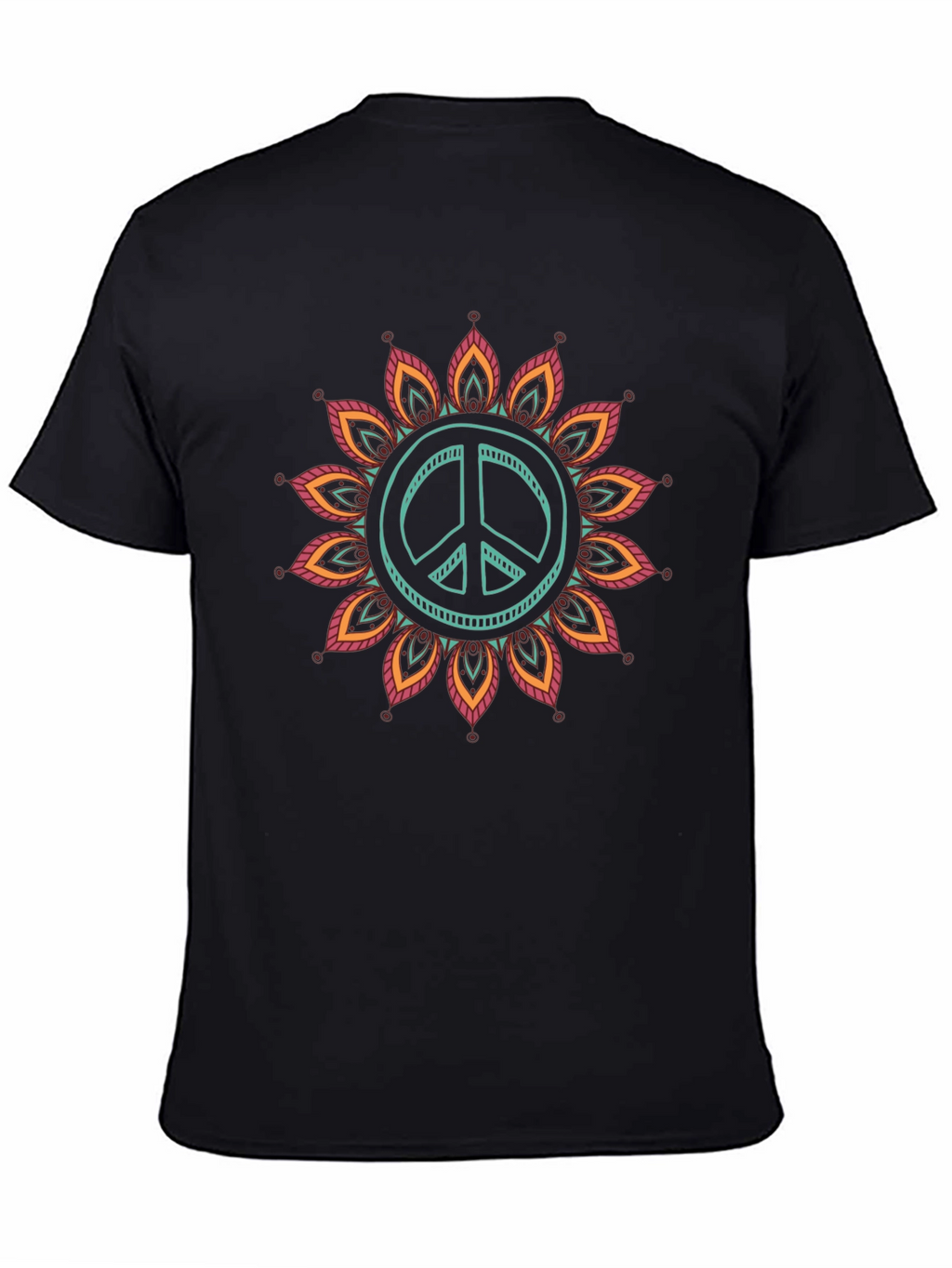 Peace Sign Mandala Graphic Tee - Black Cotton Blend