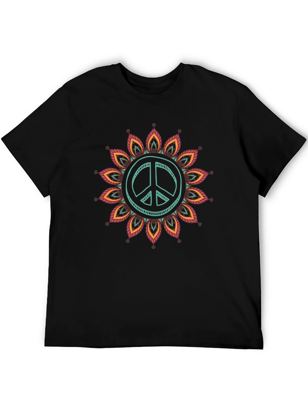 Peace Sign Mandala Graphic Tee - Black Cotton Blend