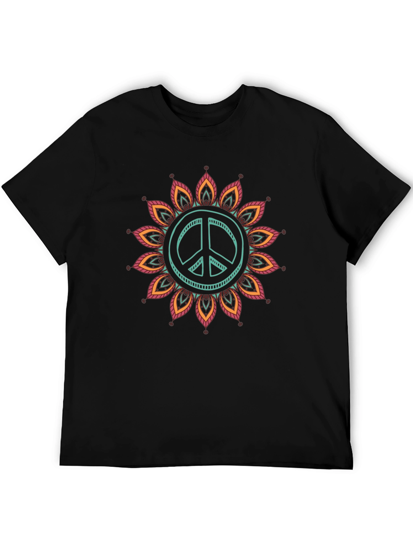 Peace Sign Mandala Graphic Tee - Black Cotton Blend