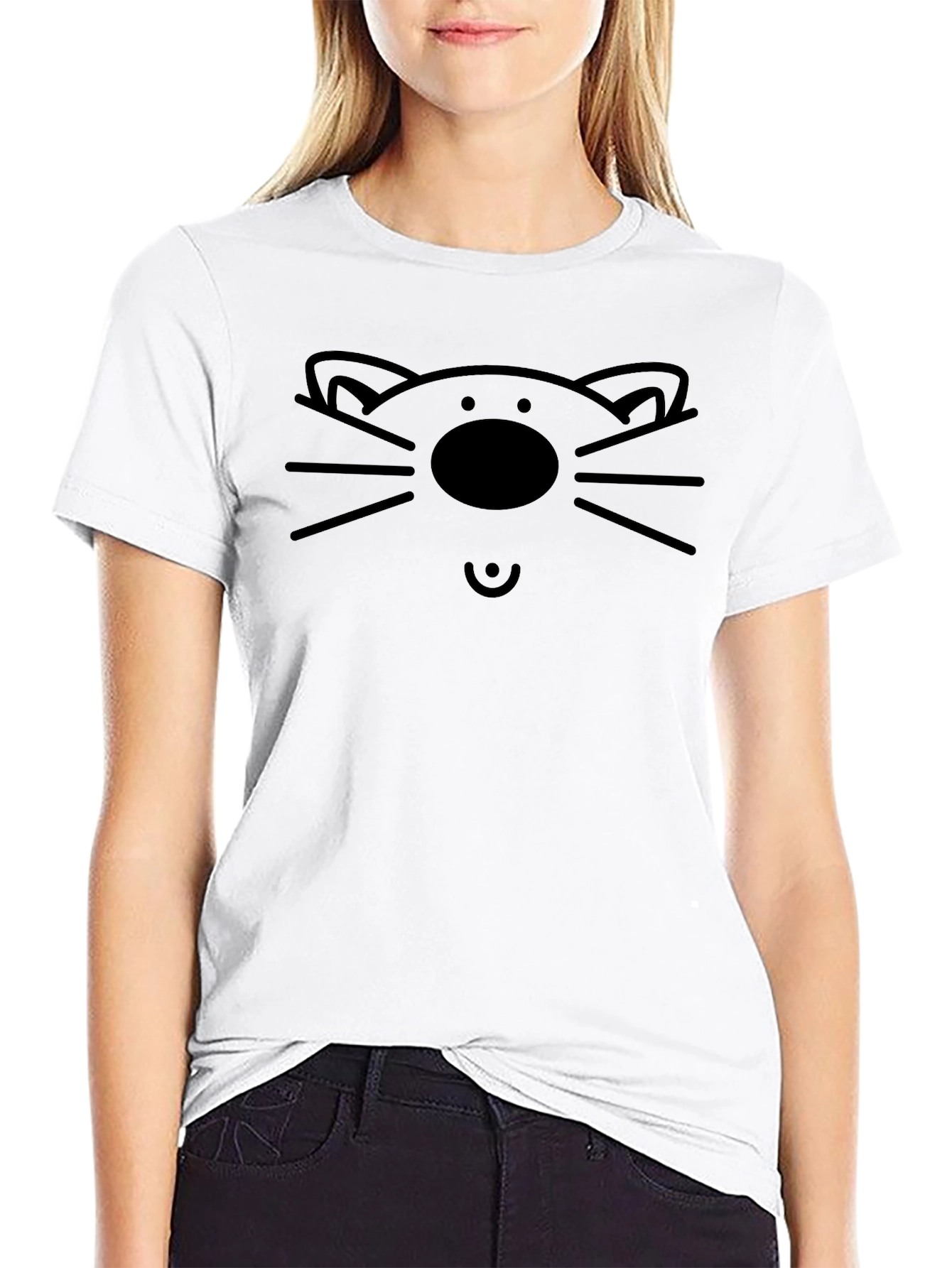 Cute Cat Face Graphic T-Shirt - Black