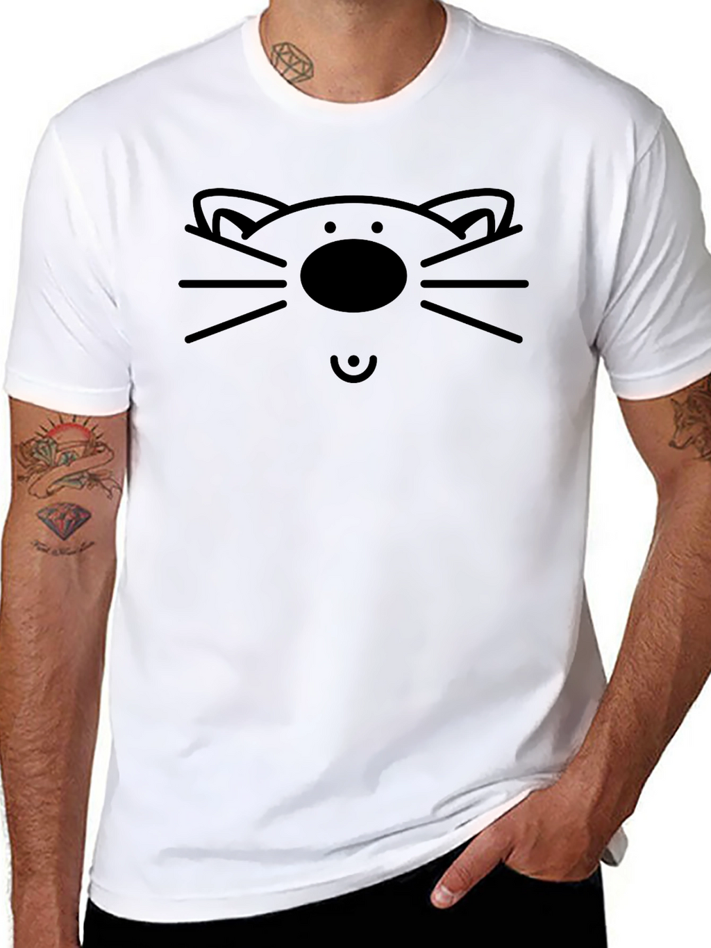 Cute Cat Face Graphic T-Shirt - Black