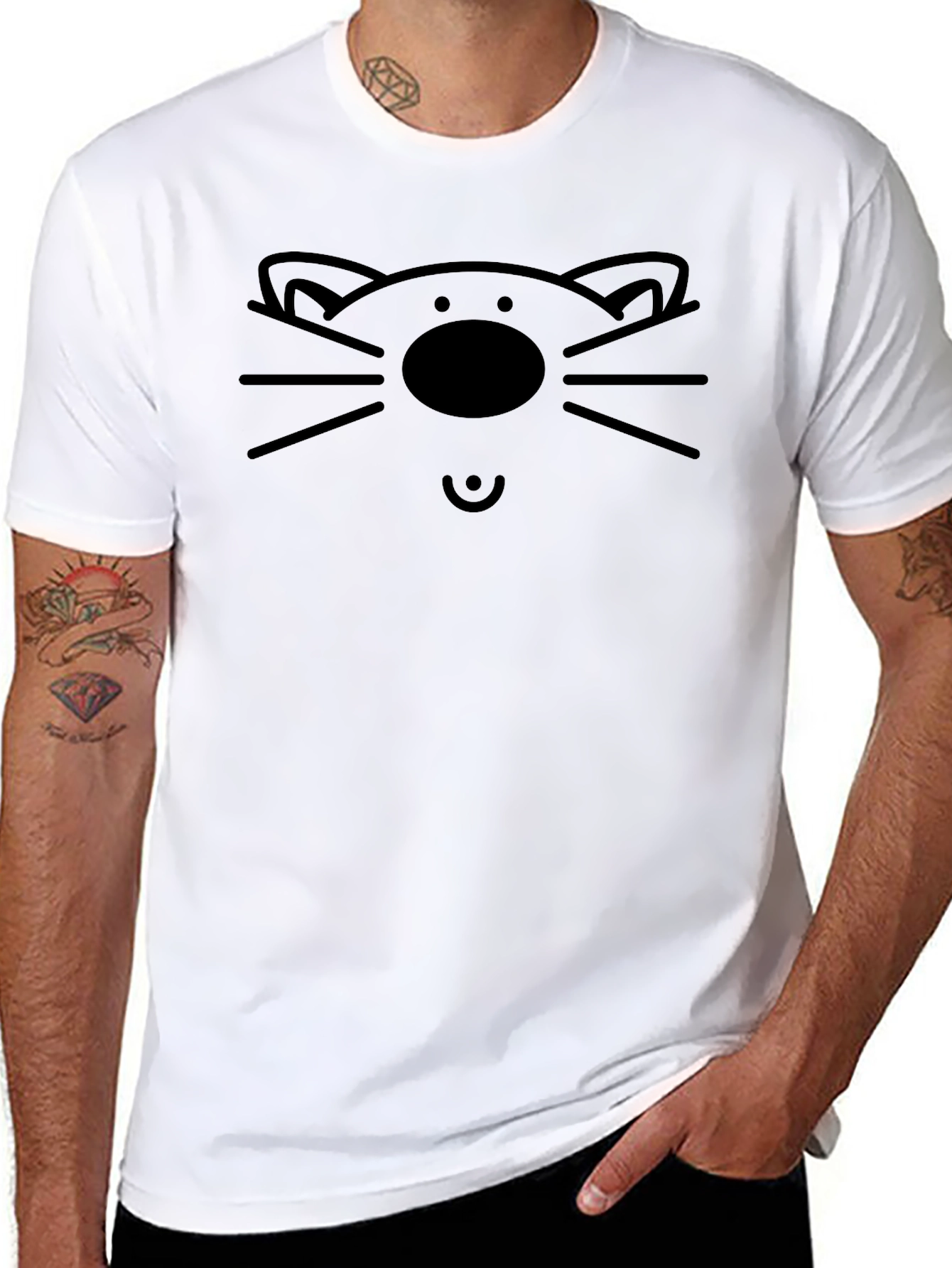 Cute Cat Face Graphic T-Shirt - Black