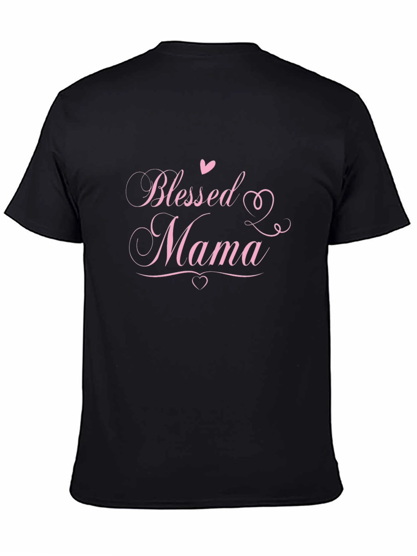 Blessed Mama Graphic Tee - Pink Design on Black Shirt
