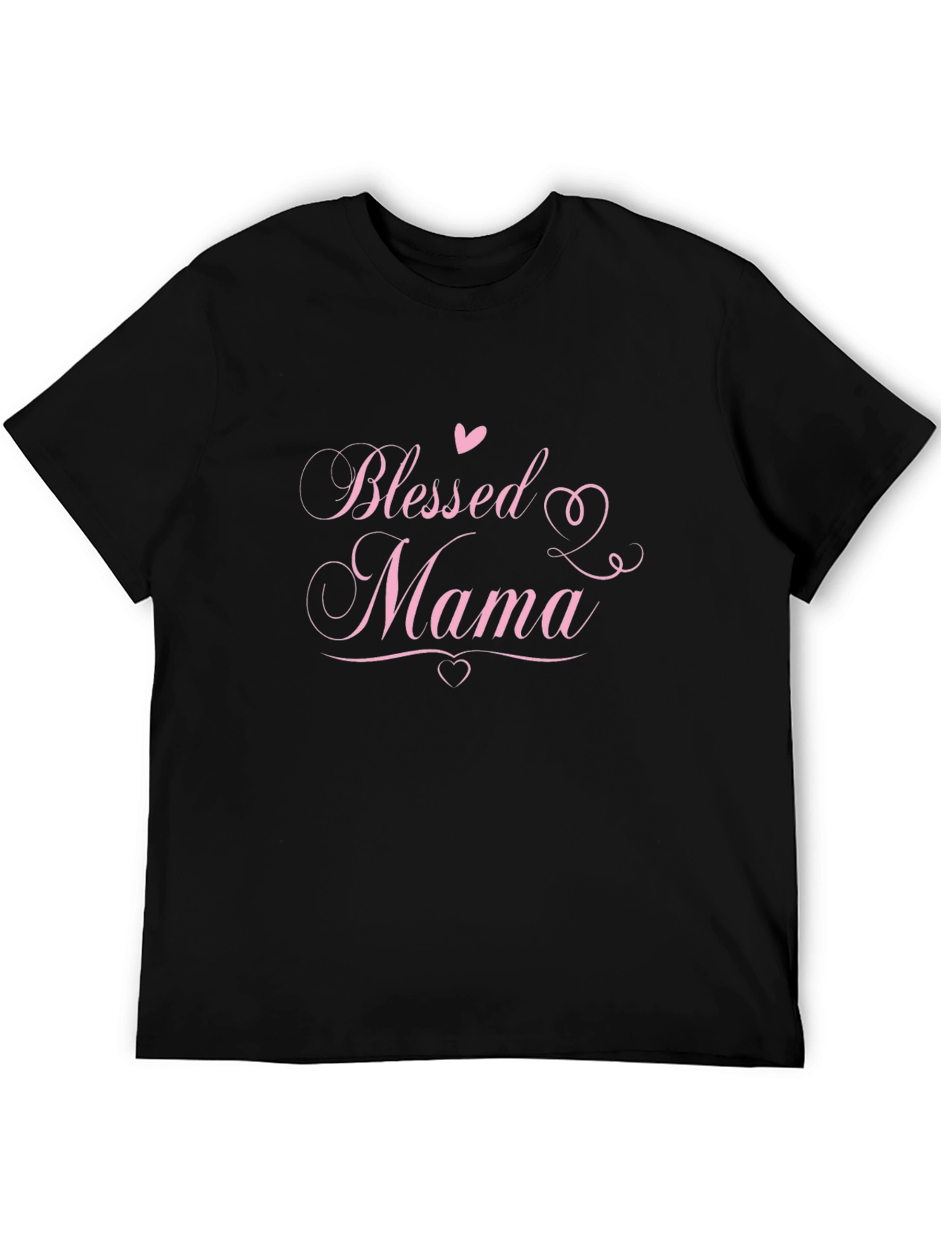 Blessed Mama Graphic Tee - Pink Design on Black Shirt