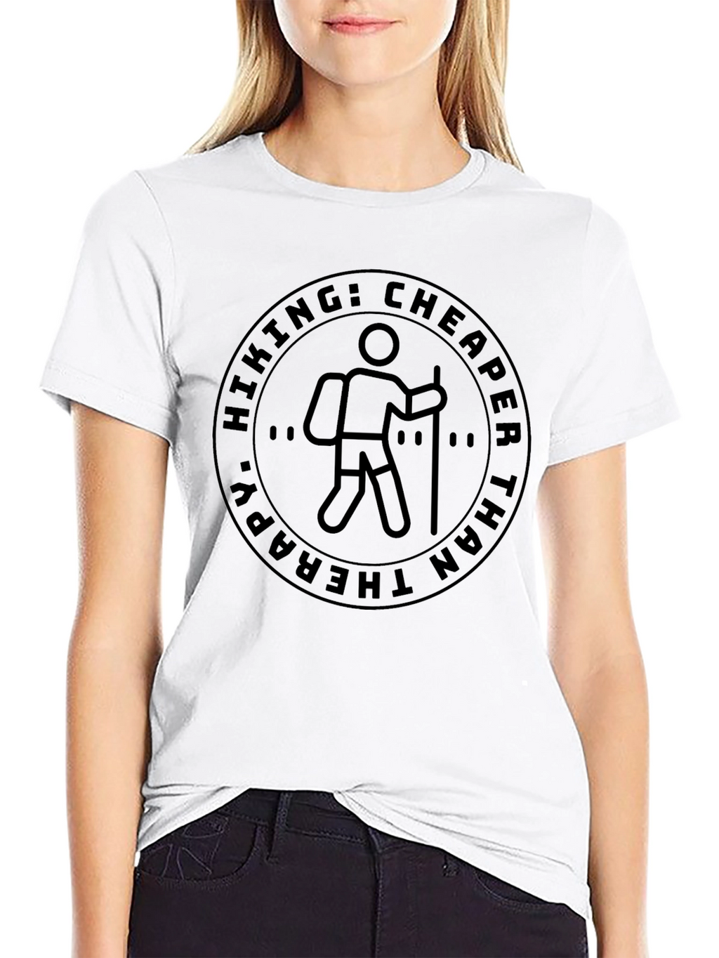 Hiking: Cheaper Than Therapy Black T-Shirt
