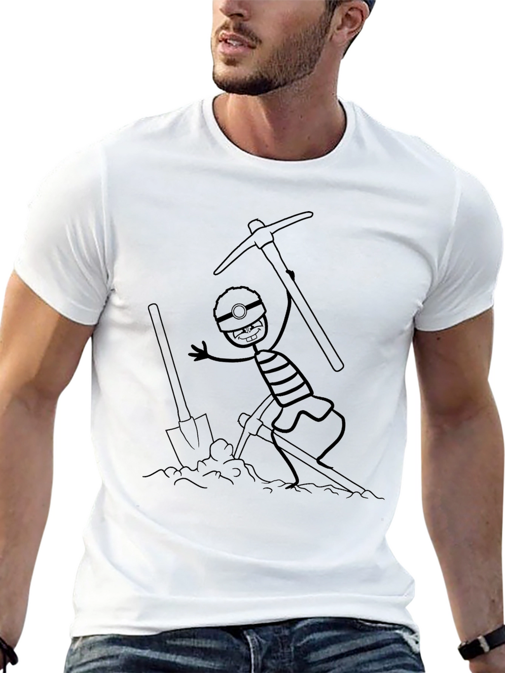 Miner Cartoon Graphic Black T-Shirt