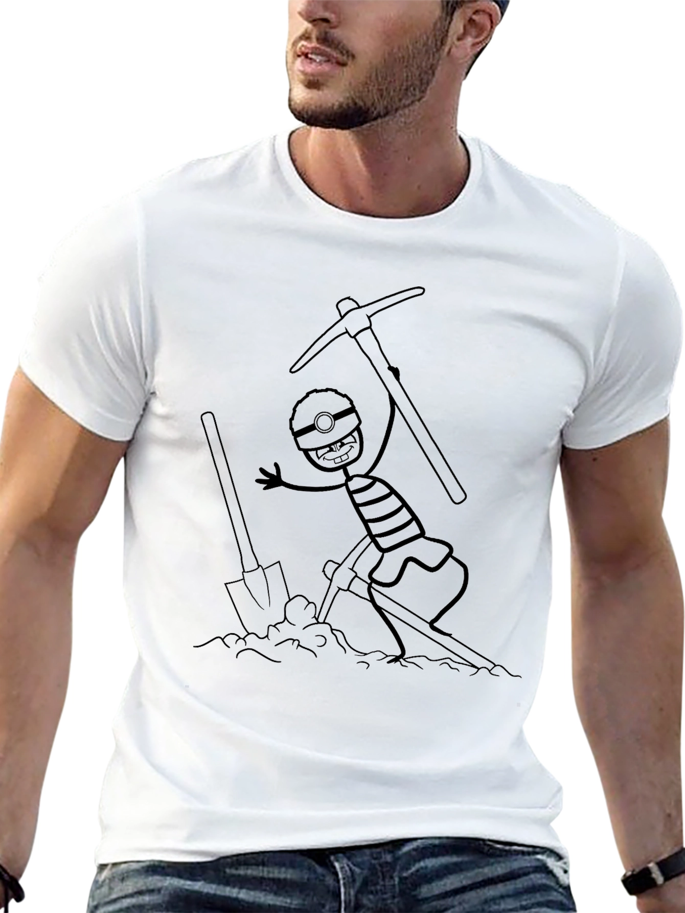 Miner Cartoon Graphic Black T-Shirt