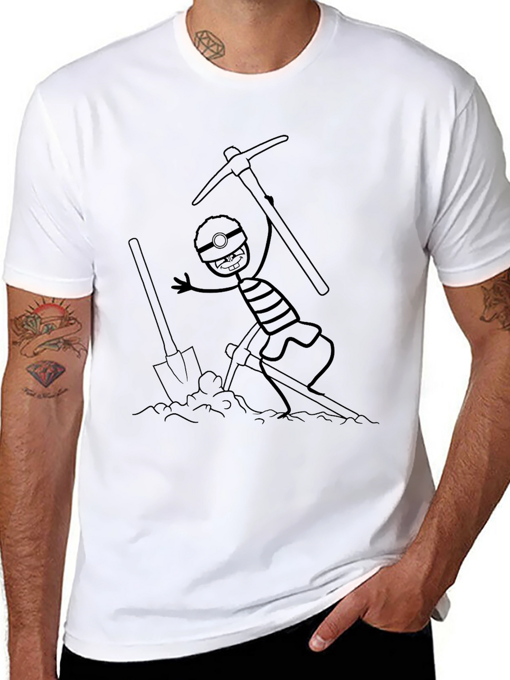 Miner Cartoon Graphic Black T-Shirt