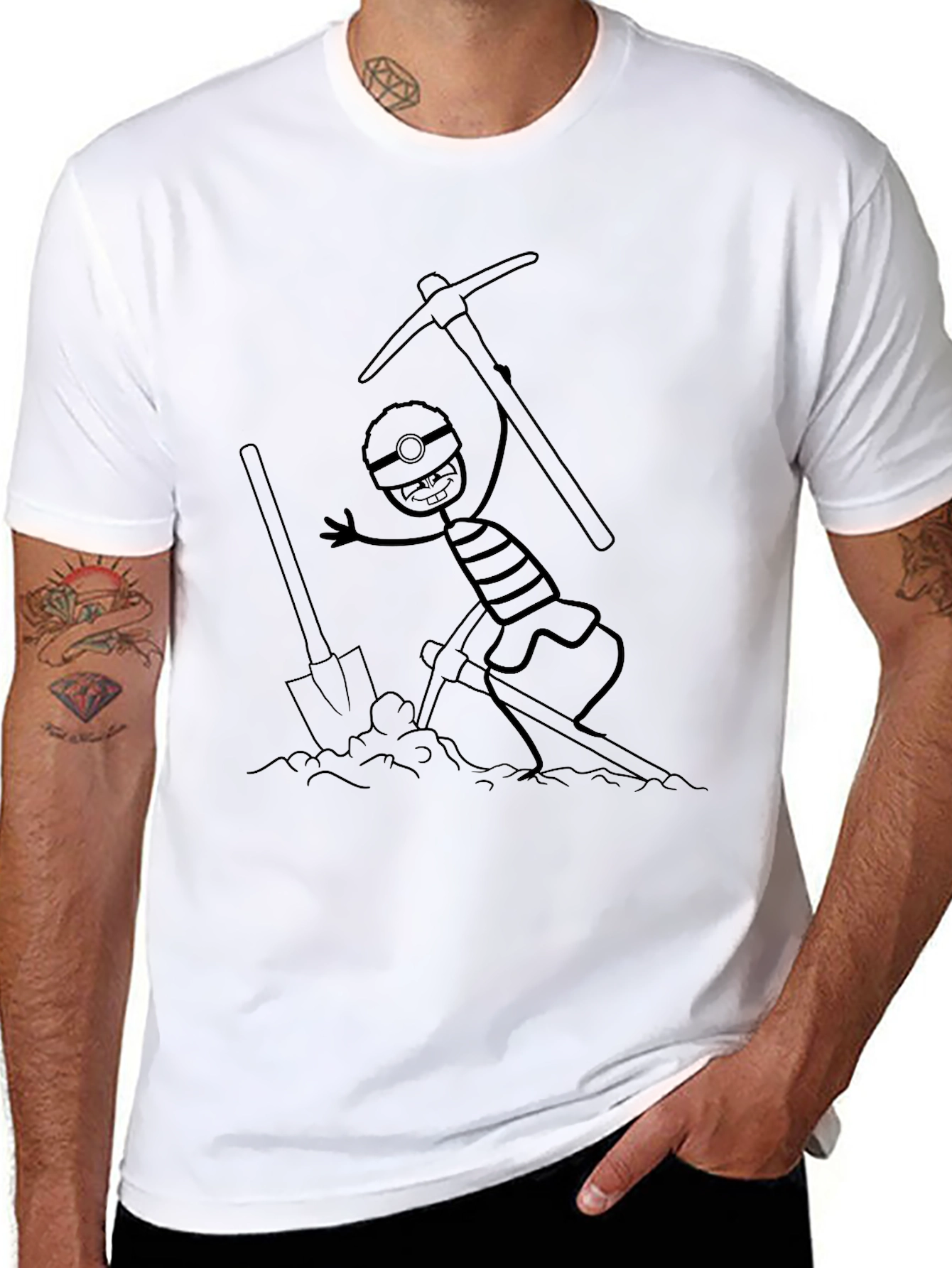 Miner Cartoon Graphic Black T-Shirt