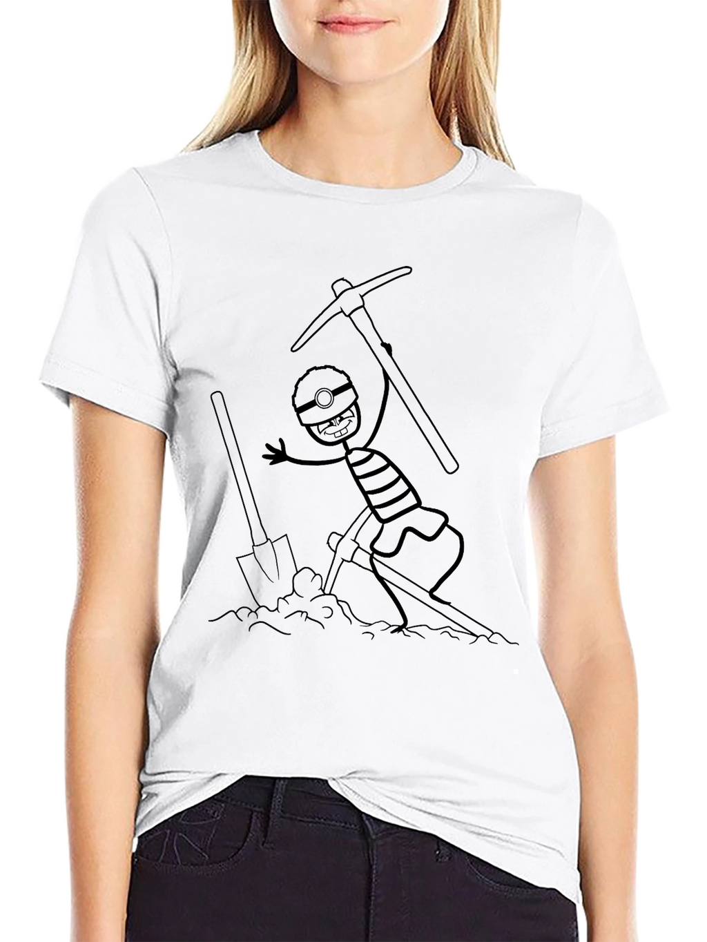 Miner Cartoon Graphic Black T-Shirt