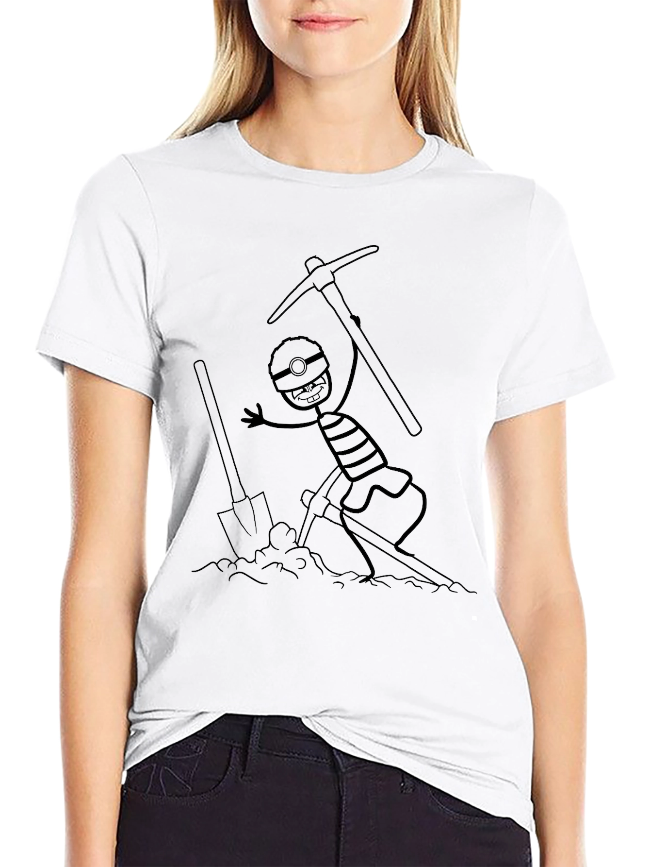 Miner Cartoon Graphic Black T-Shirt